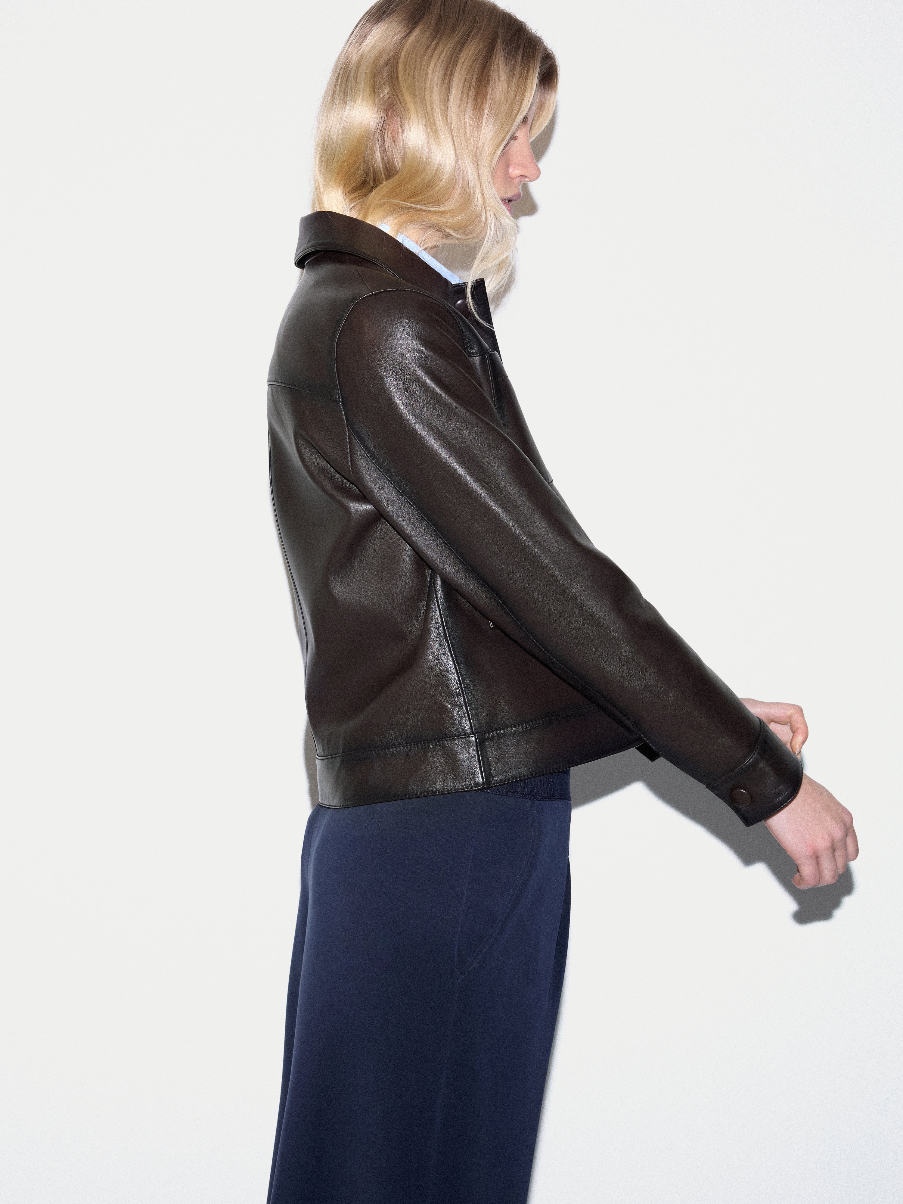Nappa Leather Cropped Jacket | Dark Brown - Image 5