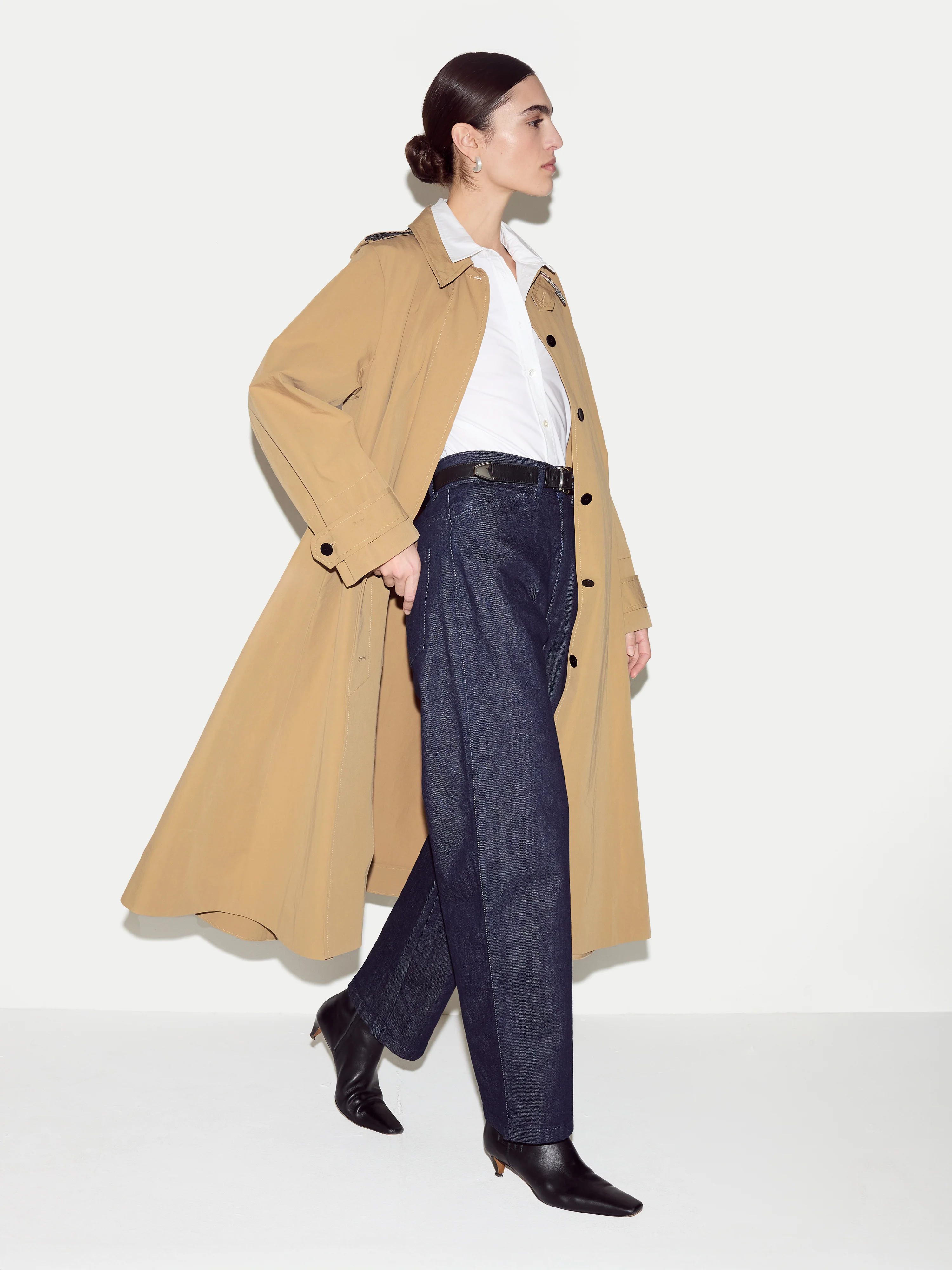 Naya Cotton A-line Trench Coat | Stone - Image 4