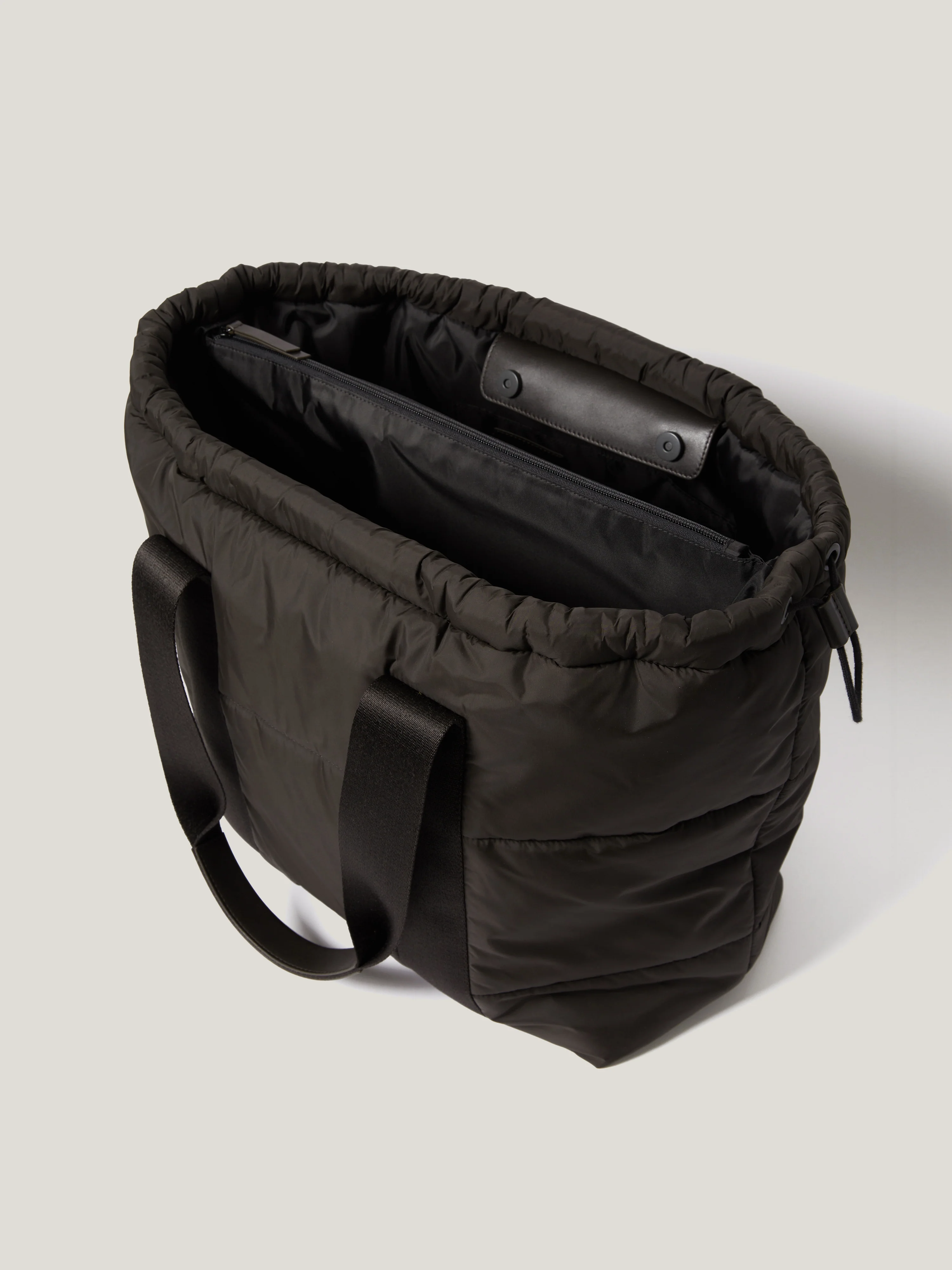 Nylon Quilted Drawstring Tote | Chocolate - Image 4