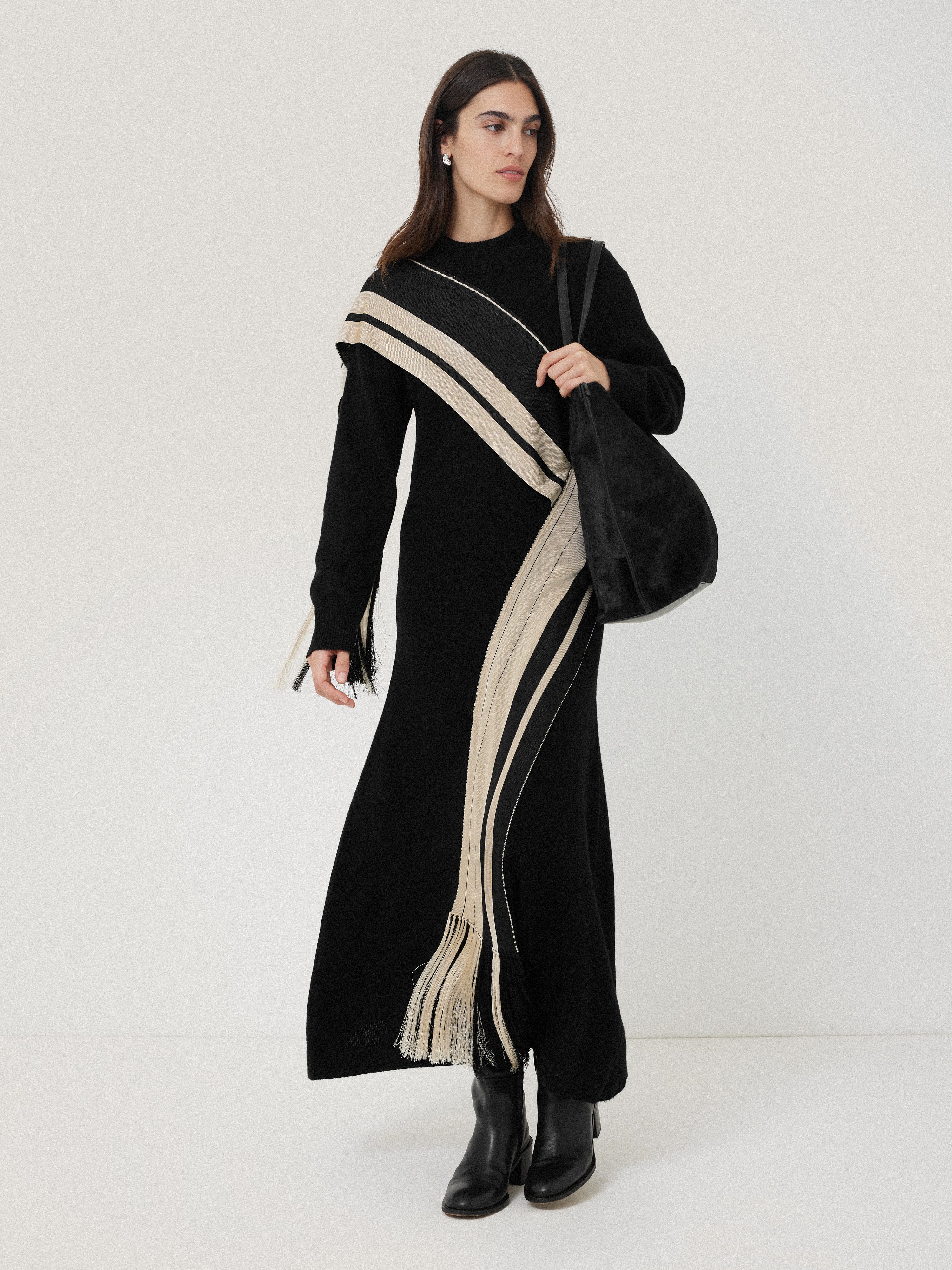 Opera Scarf Knitted Dress | Black - Image 6