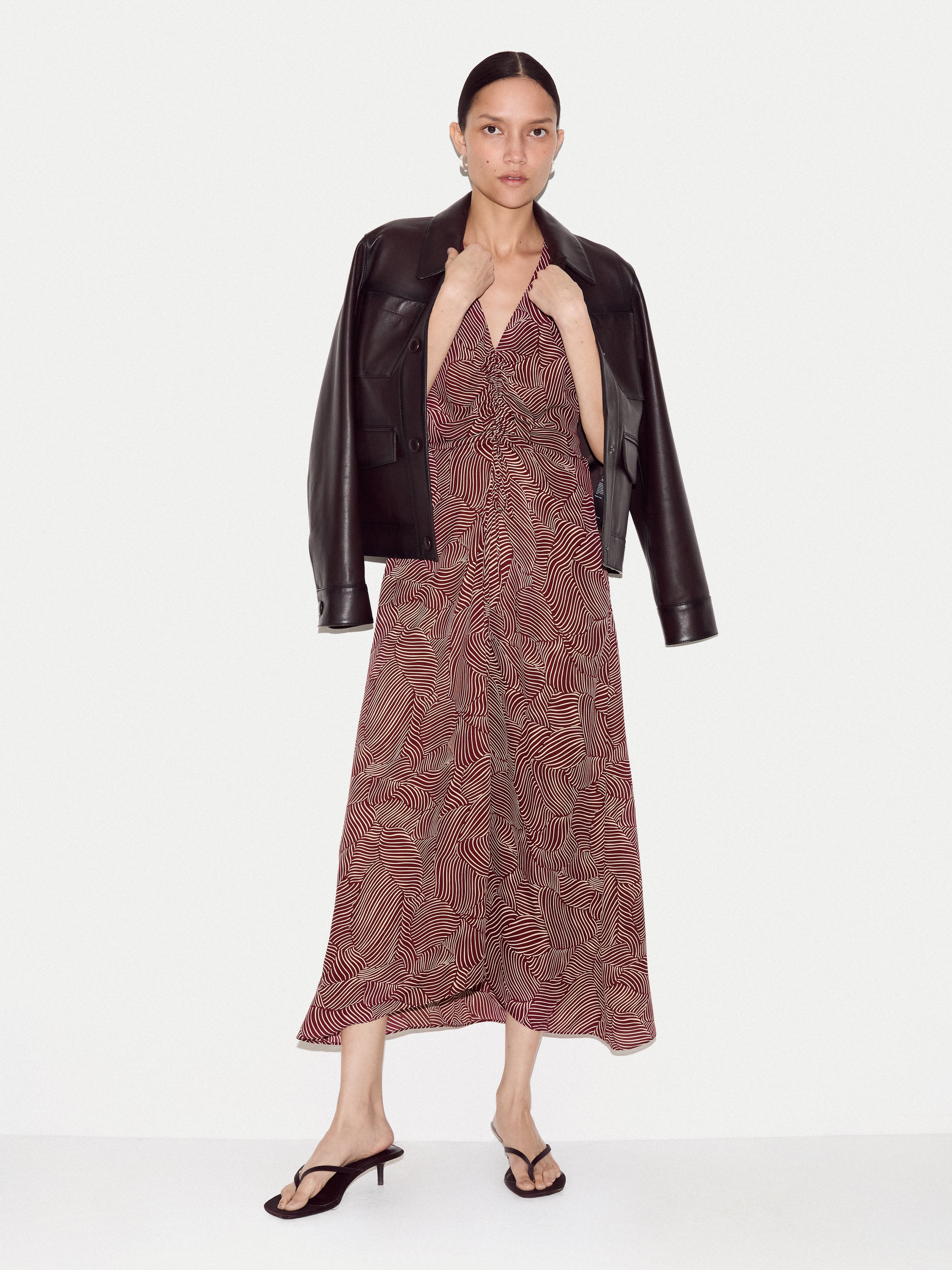 Optic Swirl Crepe Ruched Dress | Red - Image 3