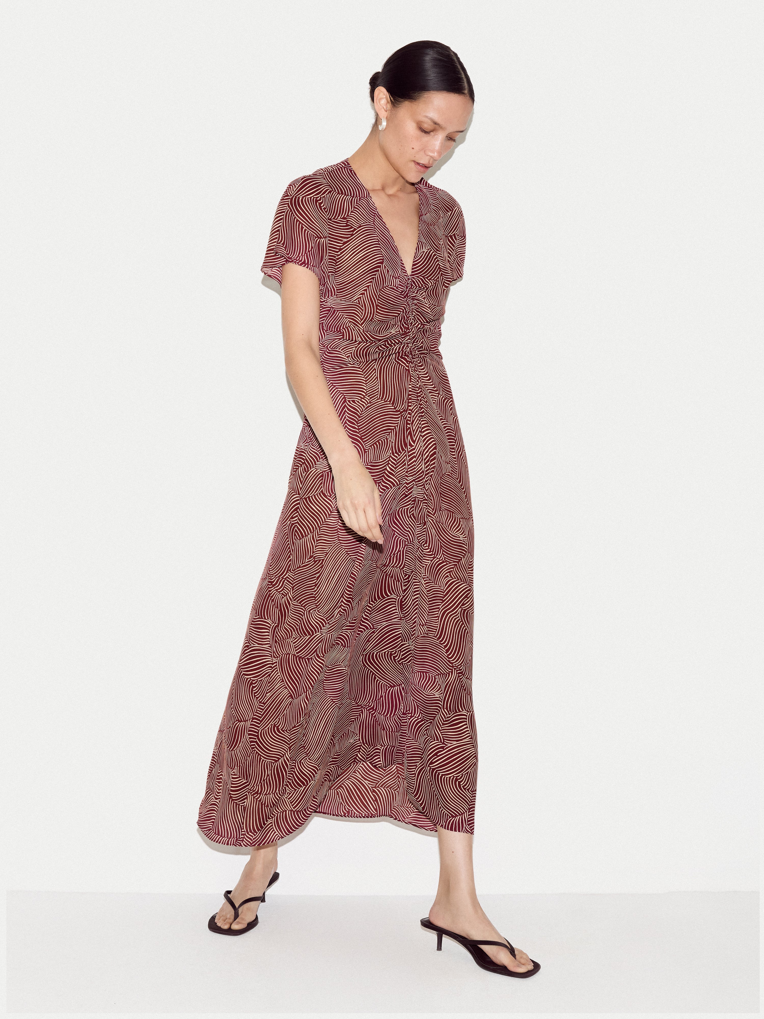 Optic Swirl Crepe Ruched Dress | Red - Image 4