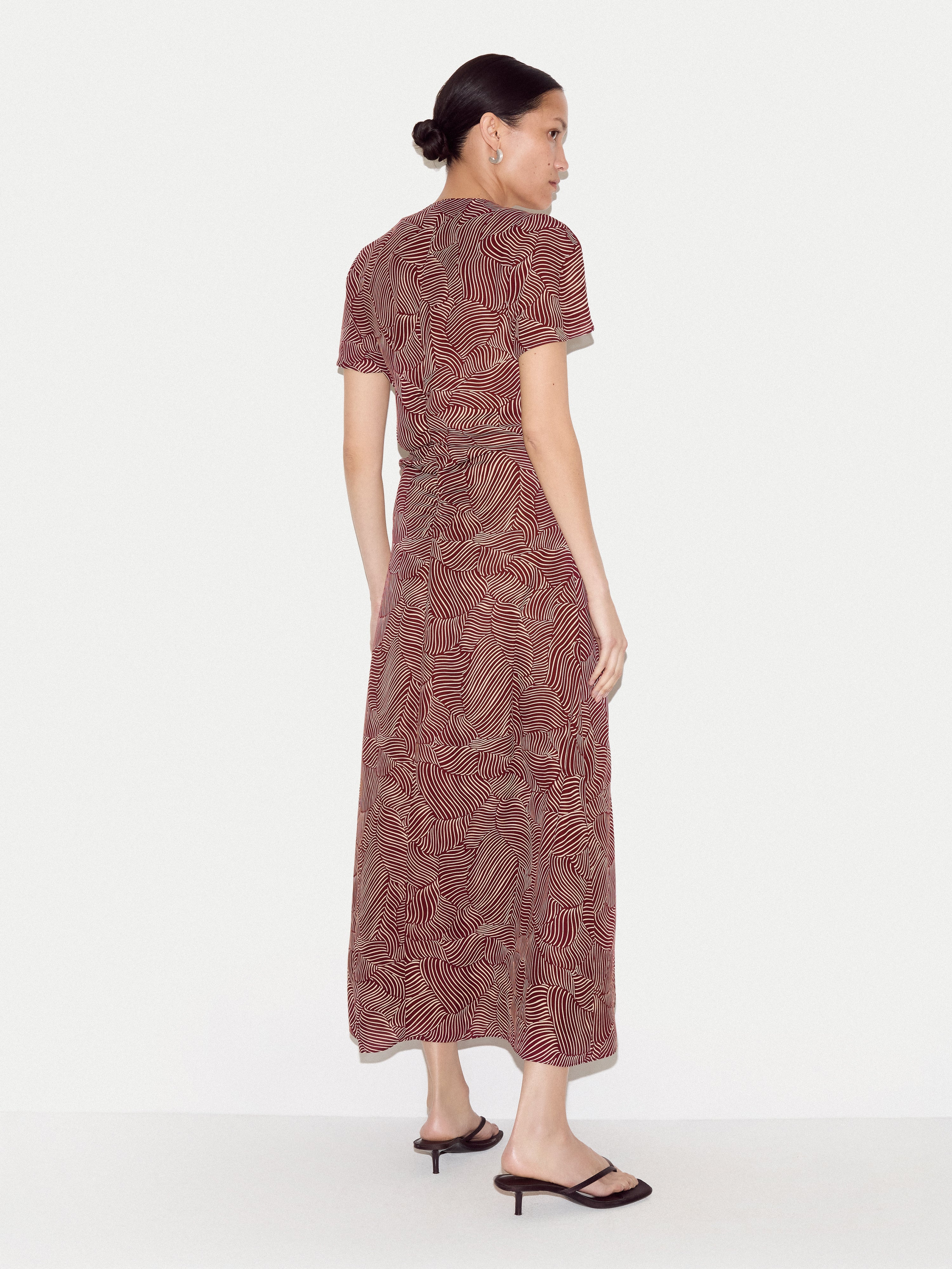 Optic Swirl Crepe Ruched Dress | Red - Image 5