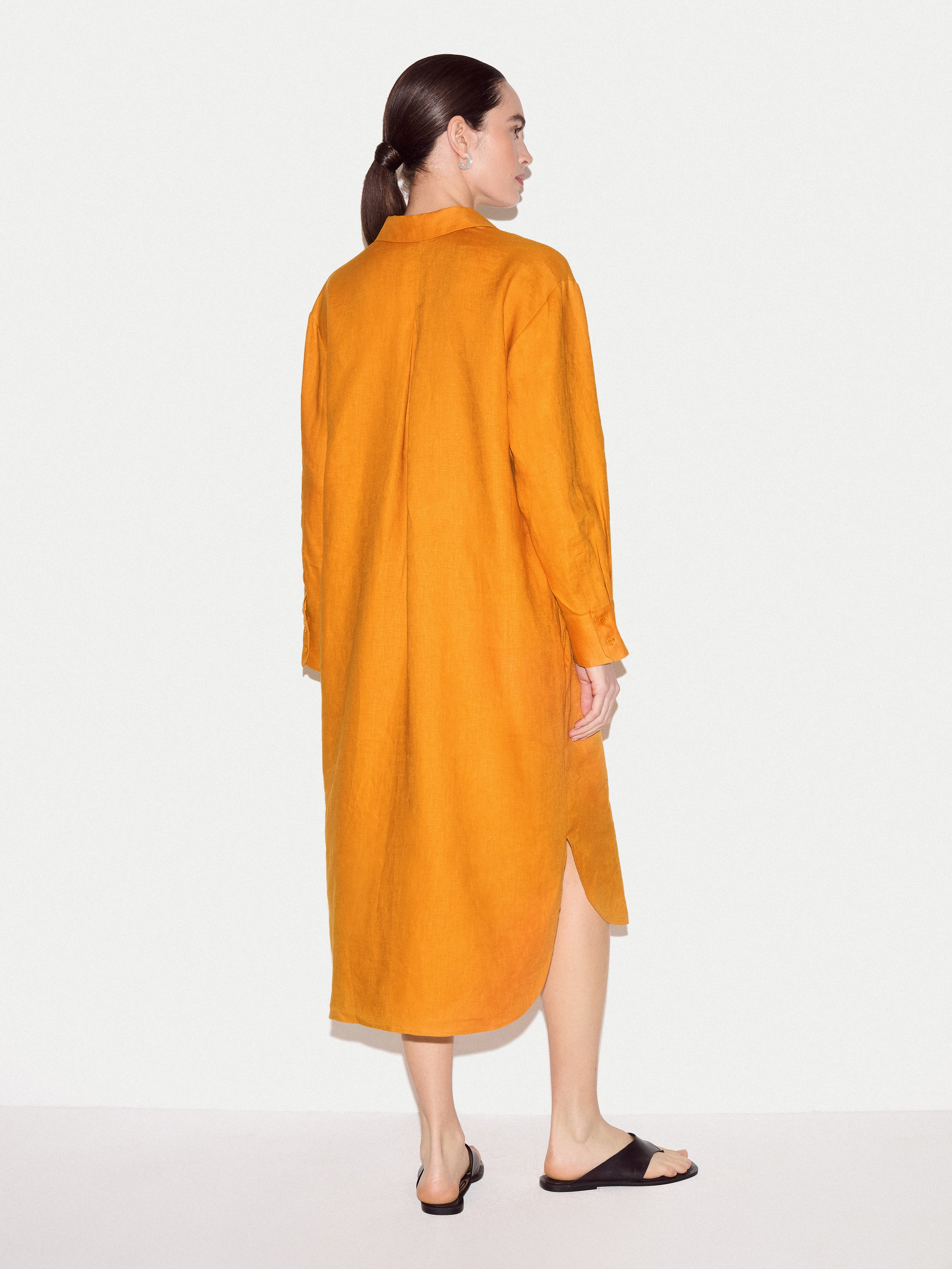 Linen Relaxed Shirt Dress | Orange - Image 5