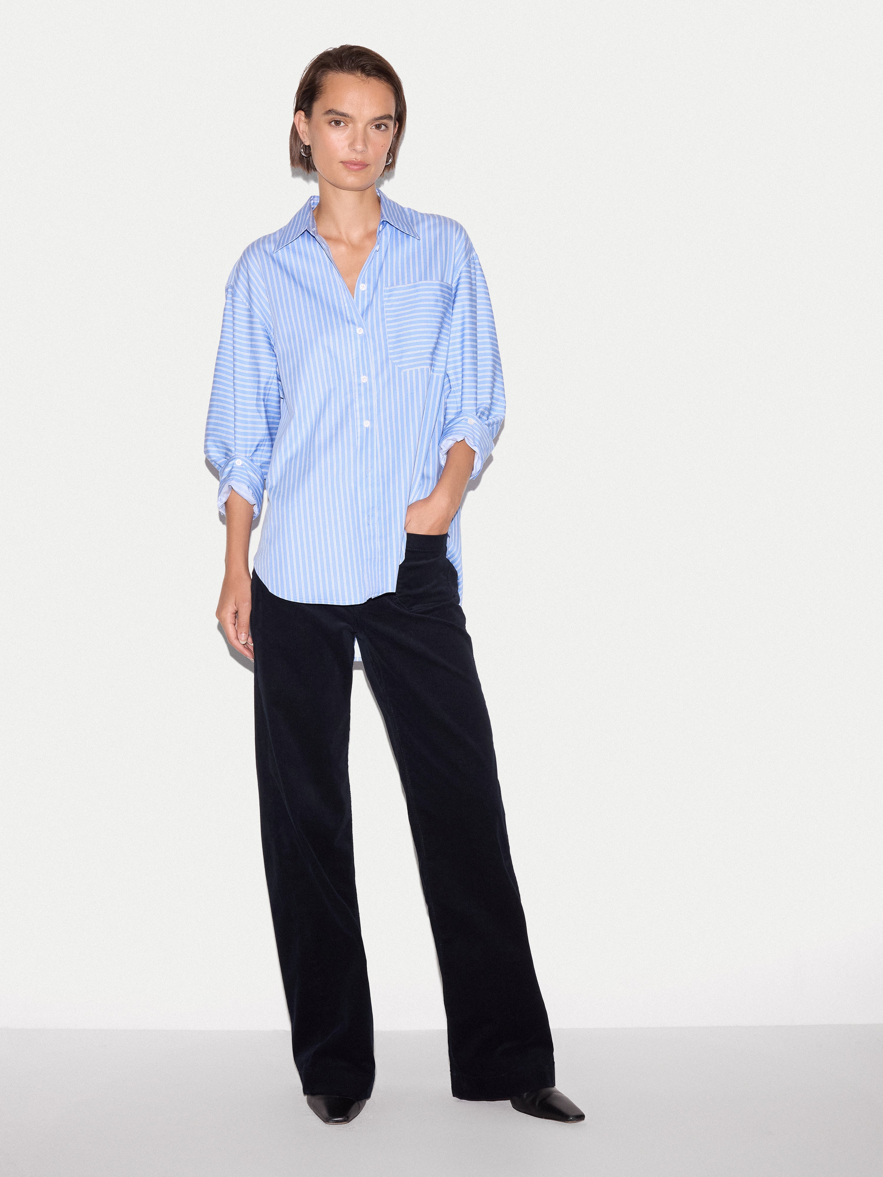 Oversized Cotton Stripe Shirt | Blue - Image 3