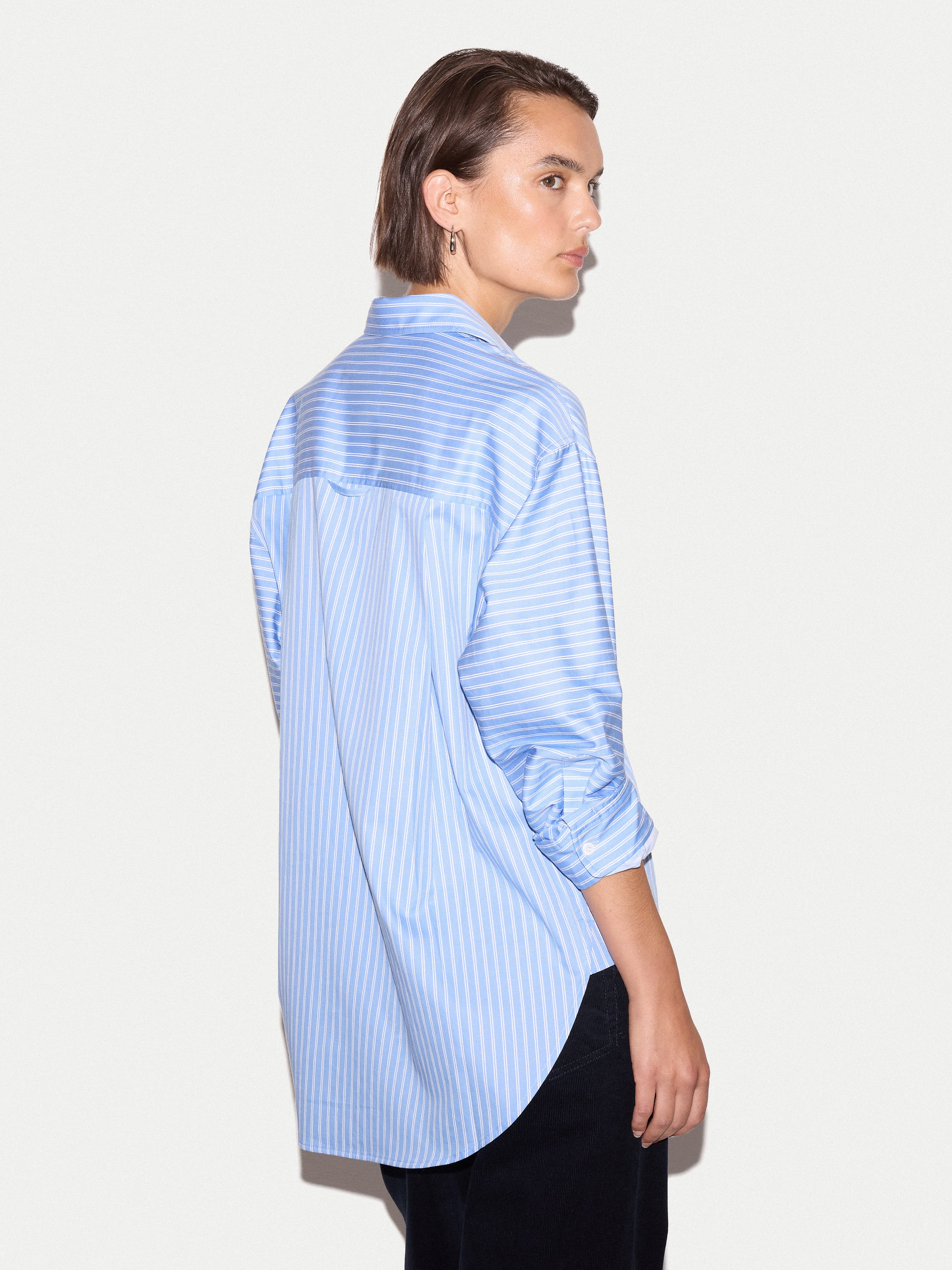 Oversized Cotton Stripe Shirt | Blue - Image 4