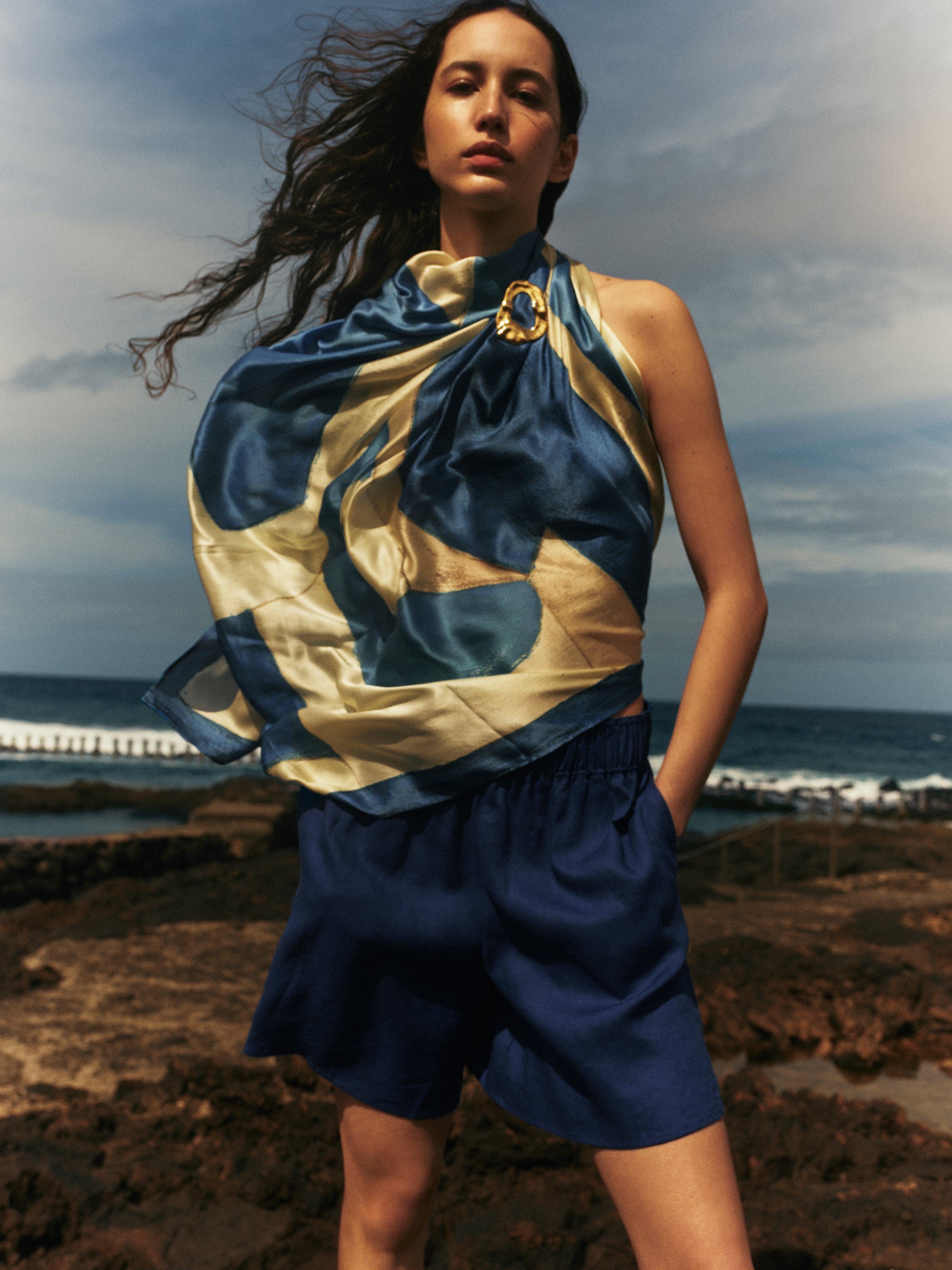 Pastel Abstract Oversized Silk Scarf | Blue - Image 4