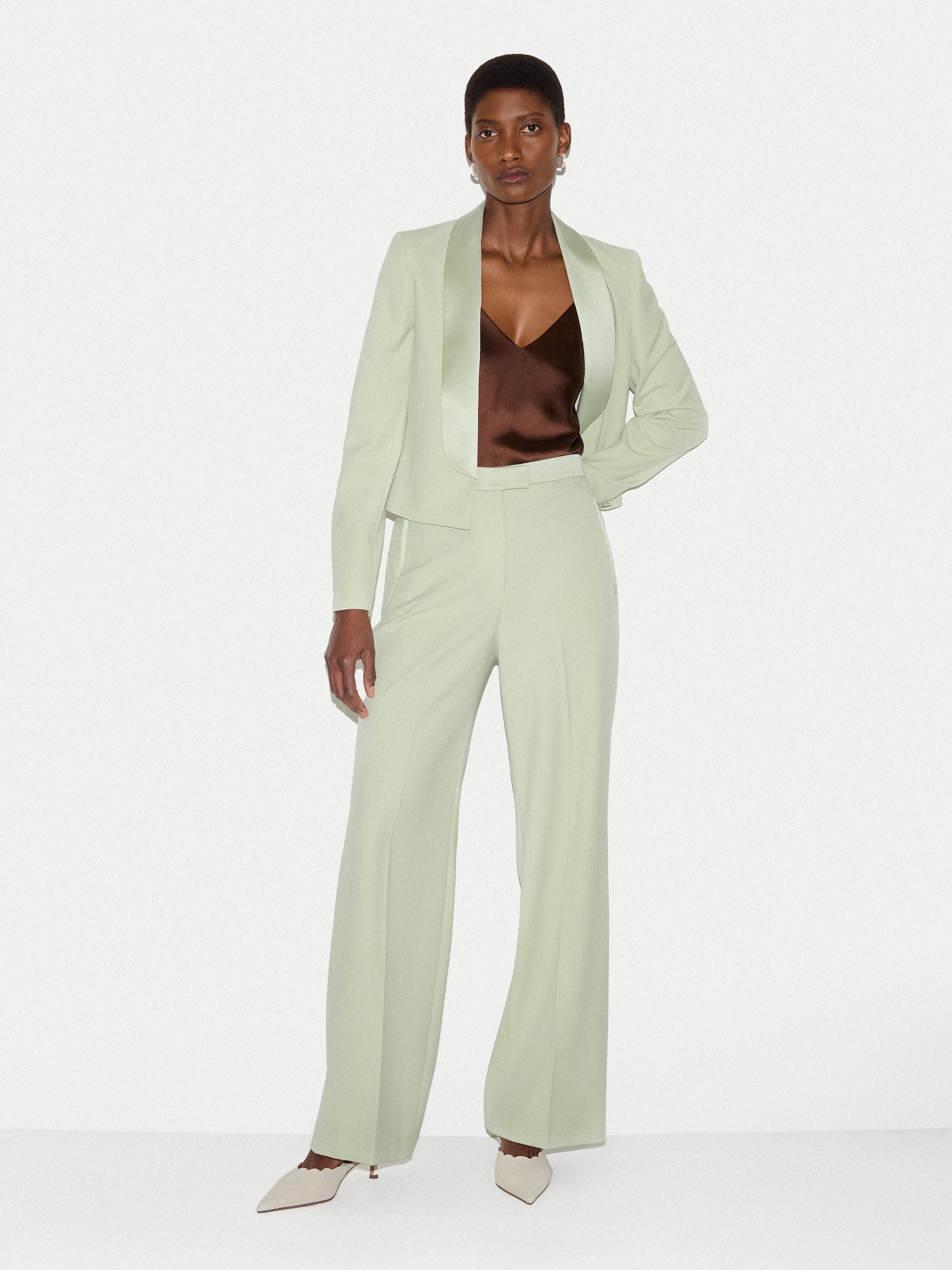 Wide Leg Tuxedo Trouser | Green - Image 3