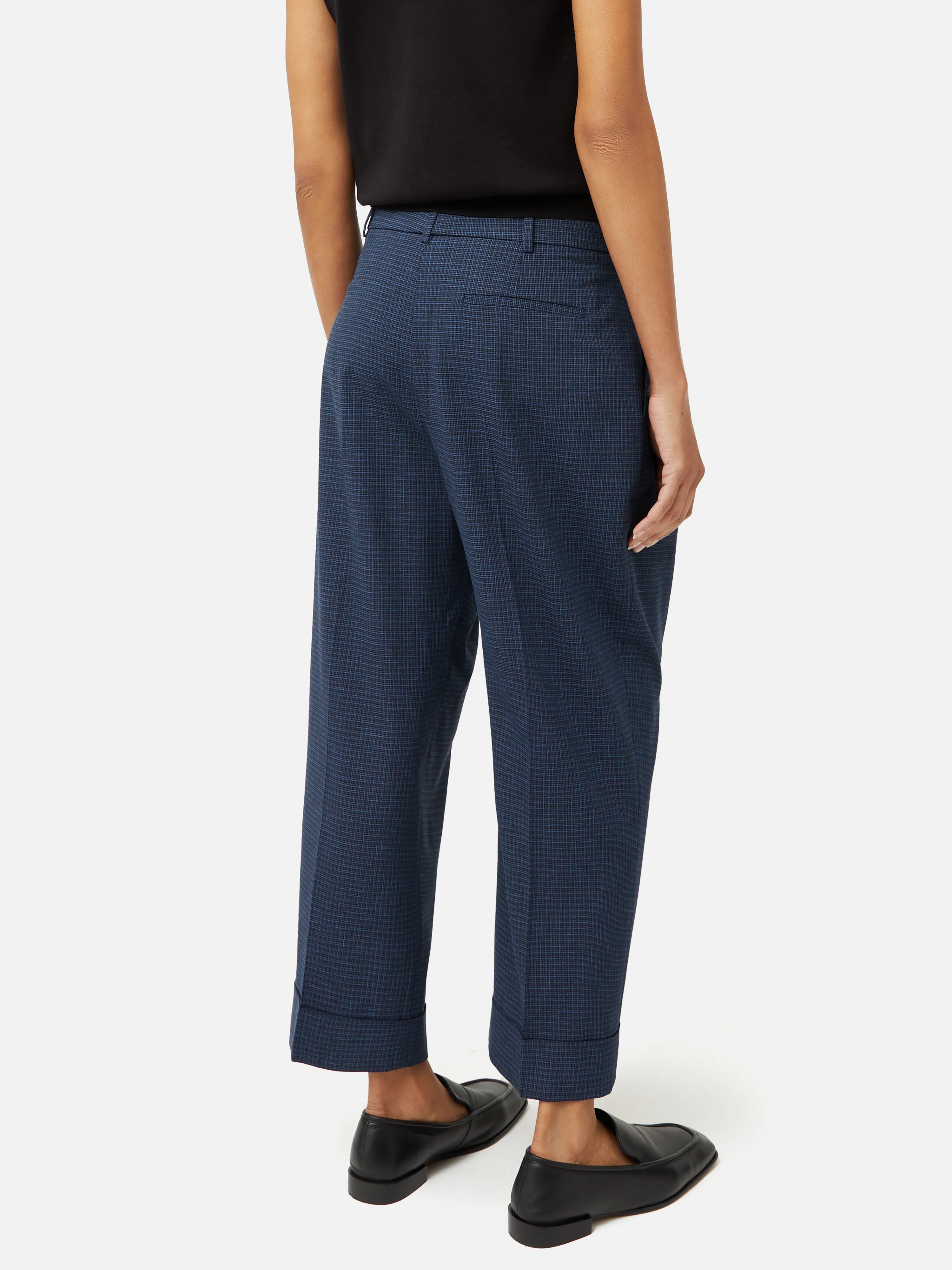 Pleated Crop Turn Up Trouser | Navy - Image 4