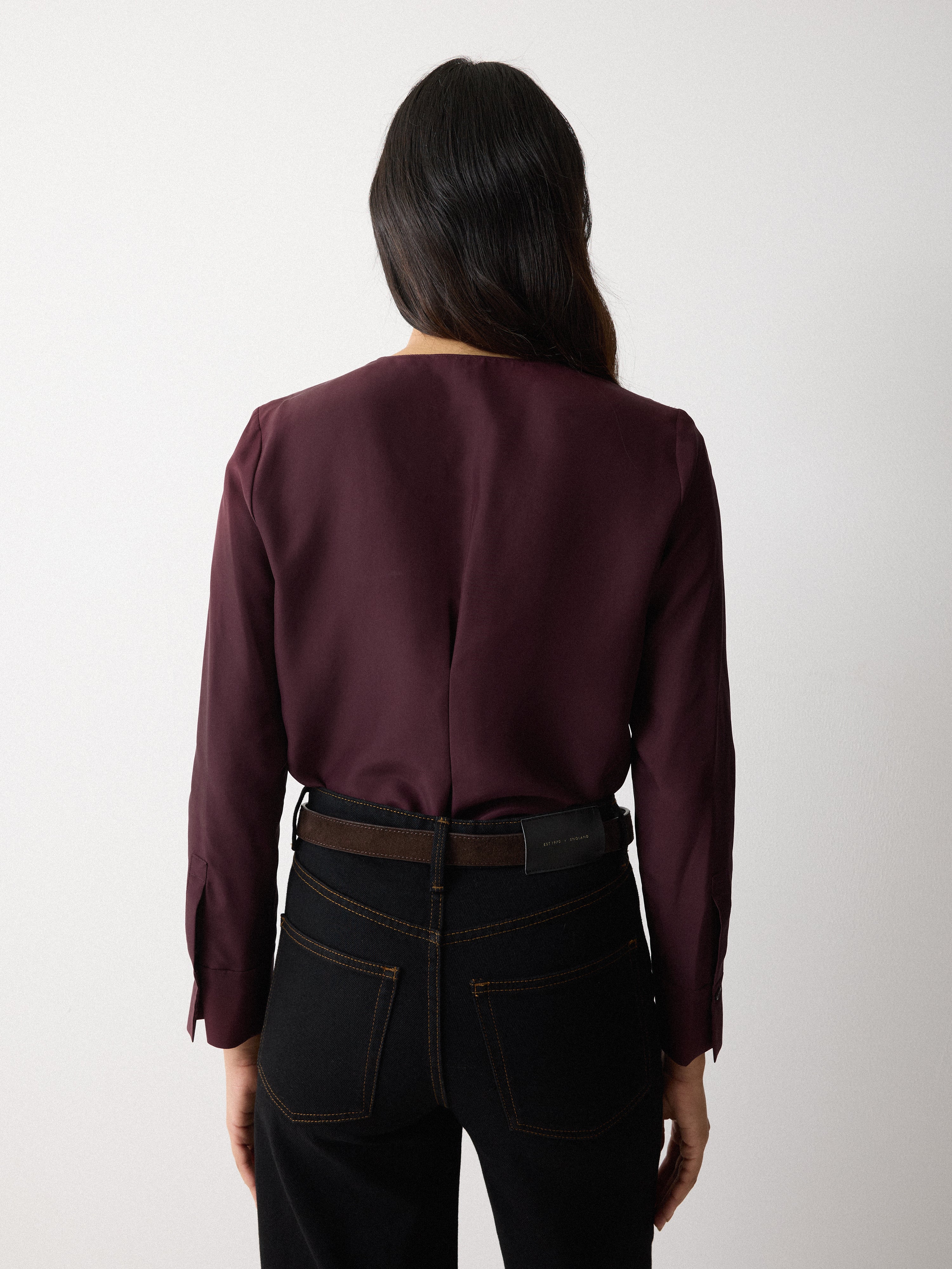 Pleated Neck Silk Shirt | Purple - Image 4
