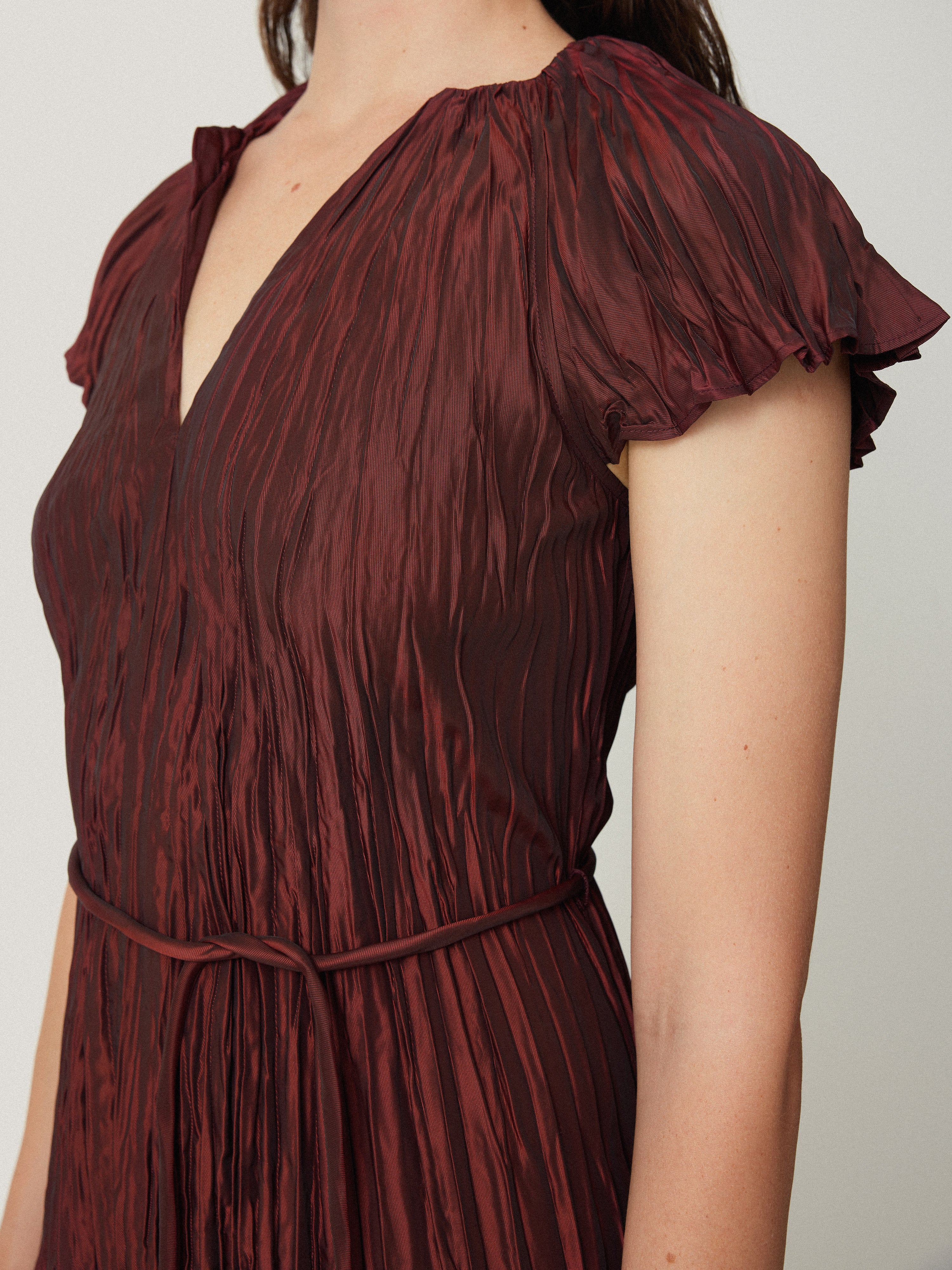 Plisse Belted Dress | Red - Image 2