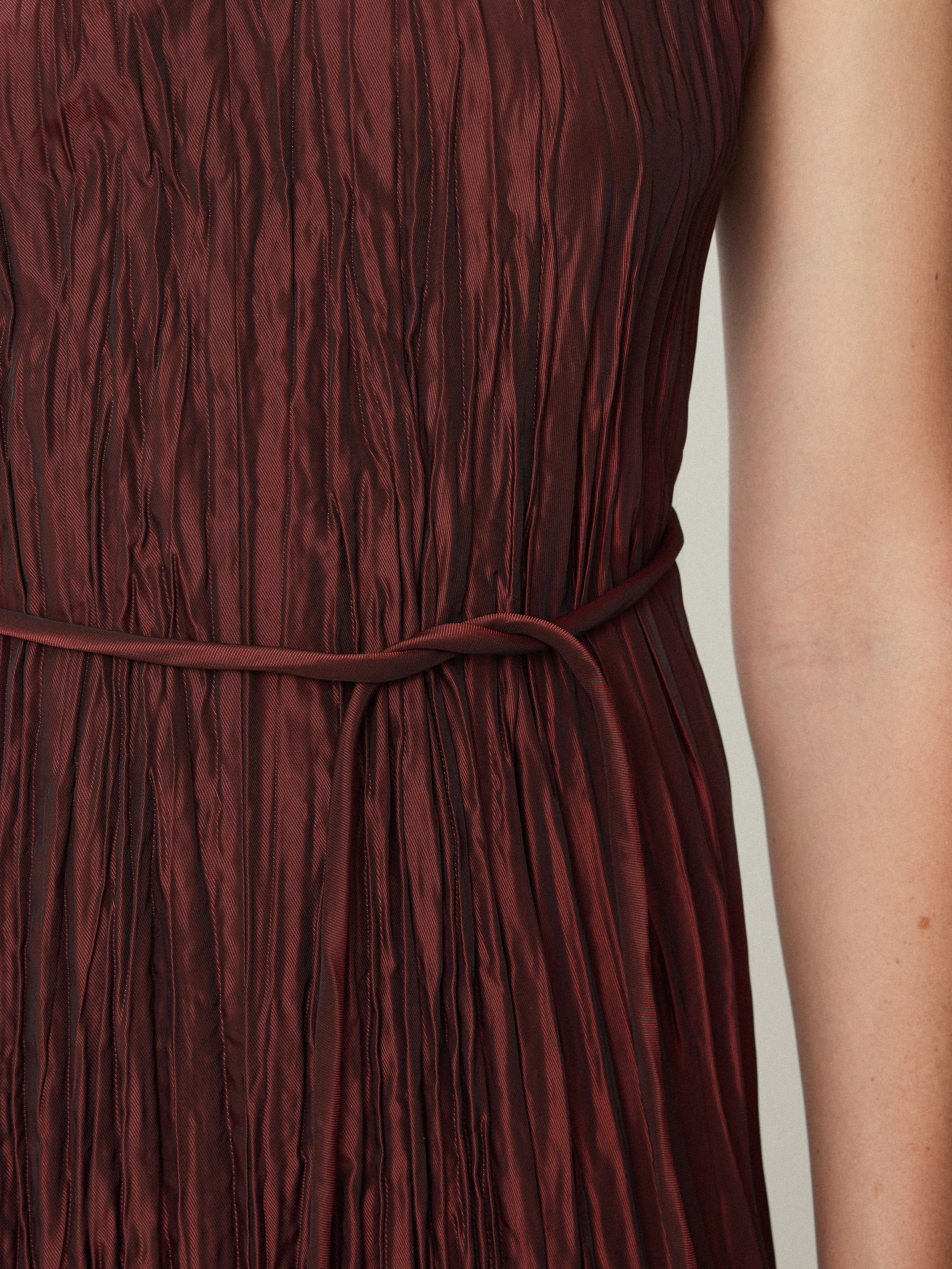 Plisse Belted Dress | Red - Image 3