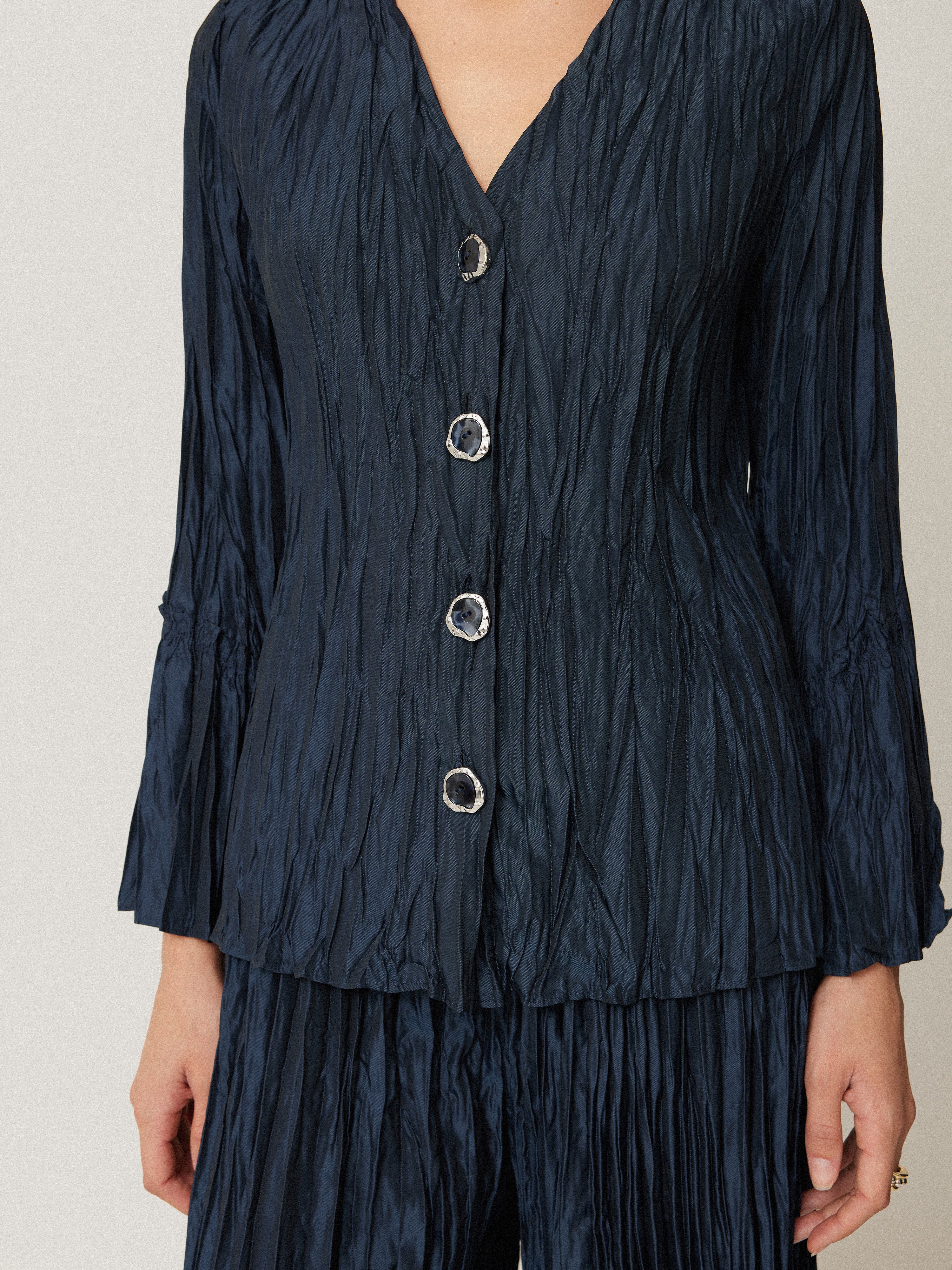 Plisse Button Up Top | Navy - Image 4