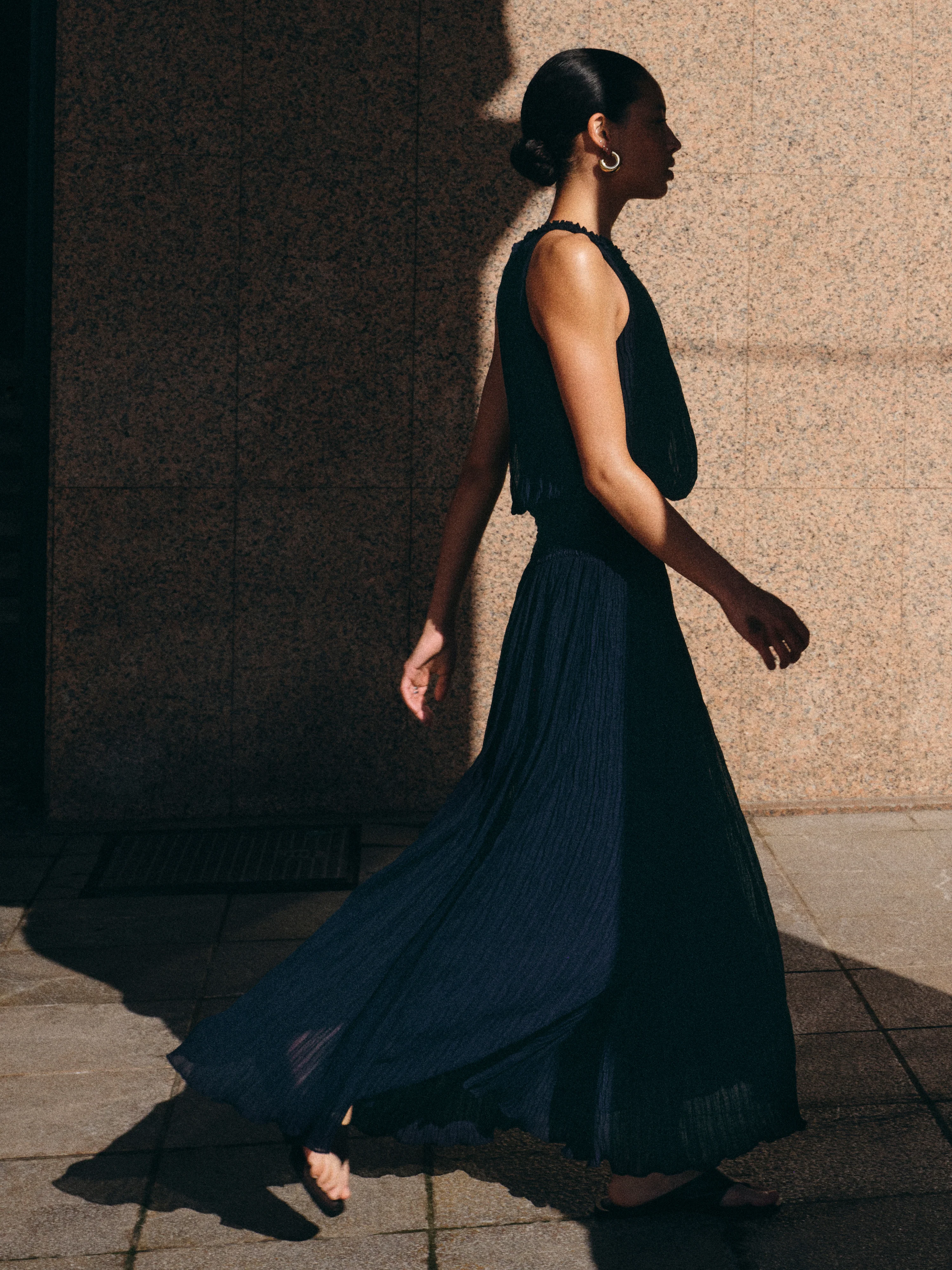 Plisse Smocked Dress | Navy - Image 2