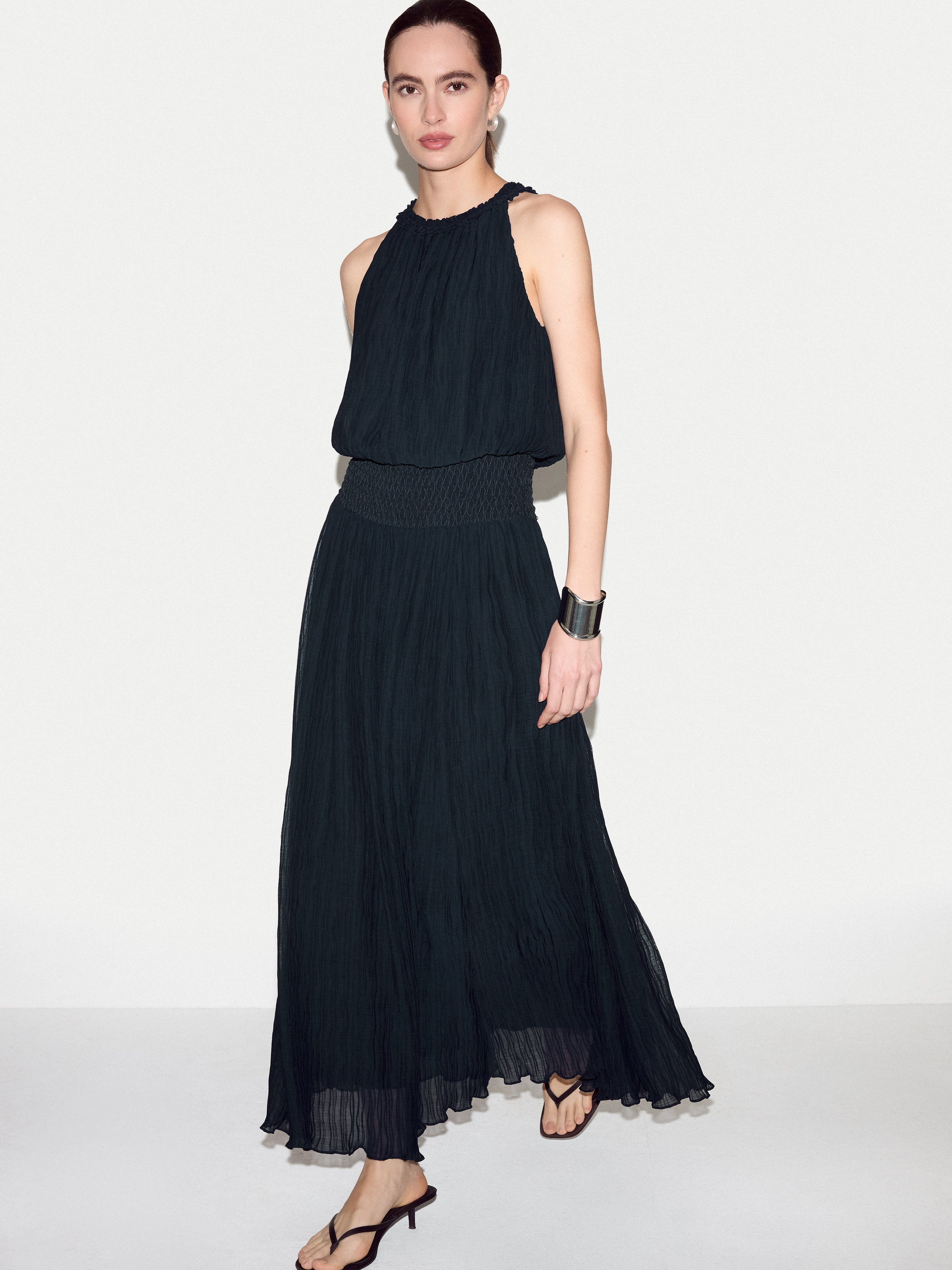 Plisse Smocked Dress | Navy - Image 5
