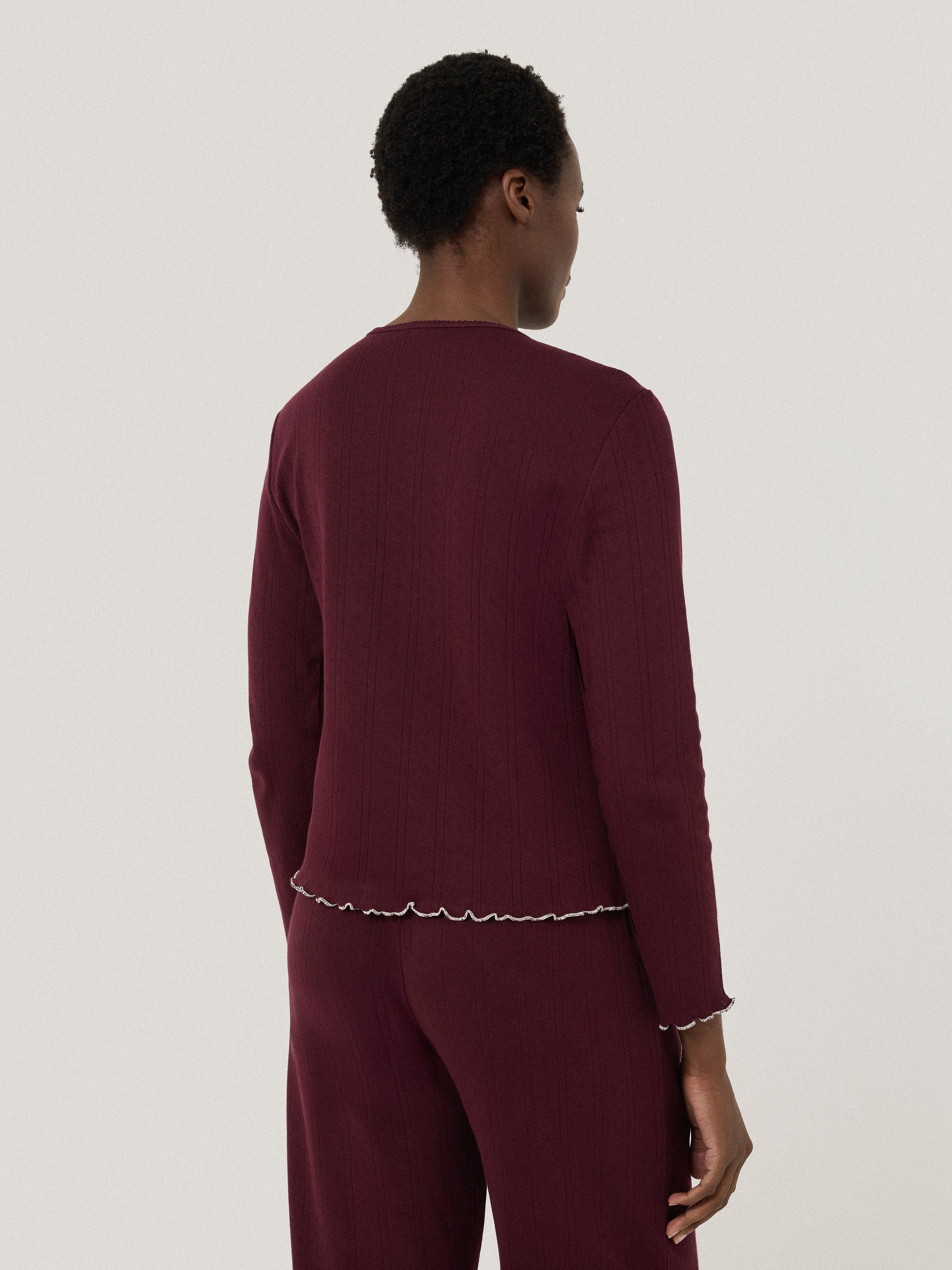 Pointelle Pyjama Henley Top | Burgundy - Image 4