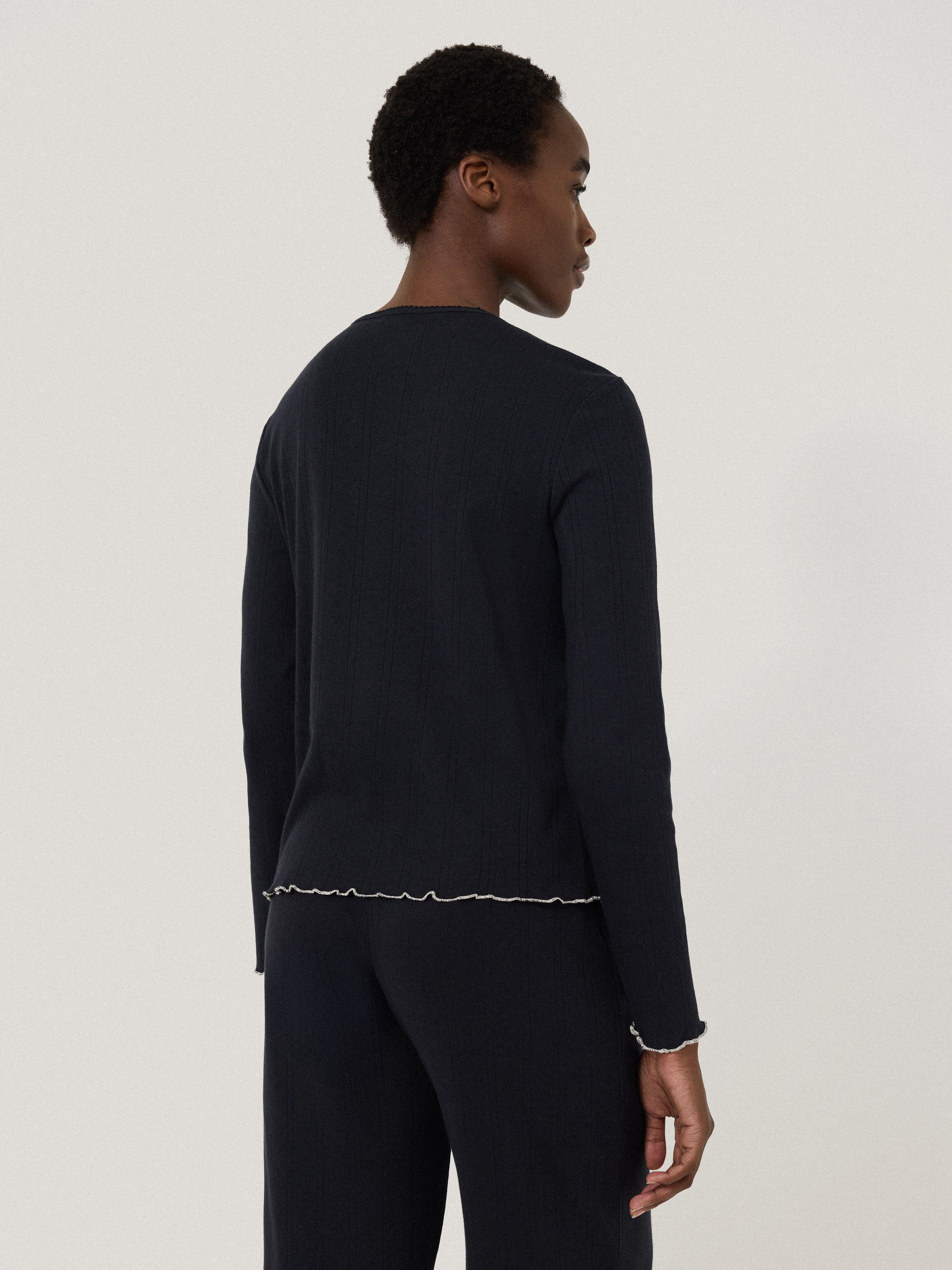 Pointelle Pyjama Henley Top | Navy - Image 4
