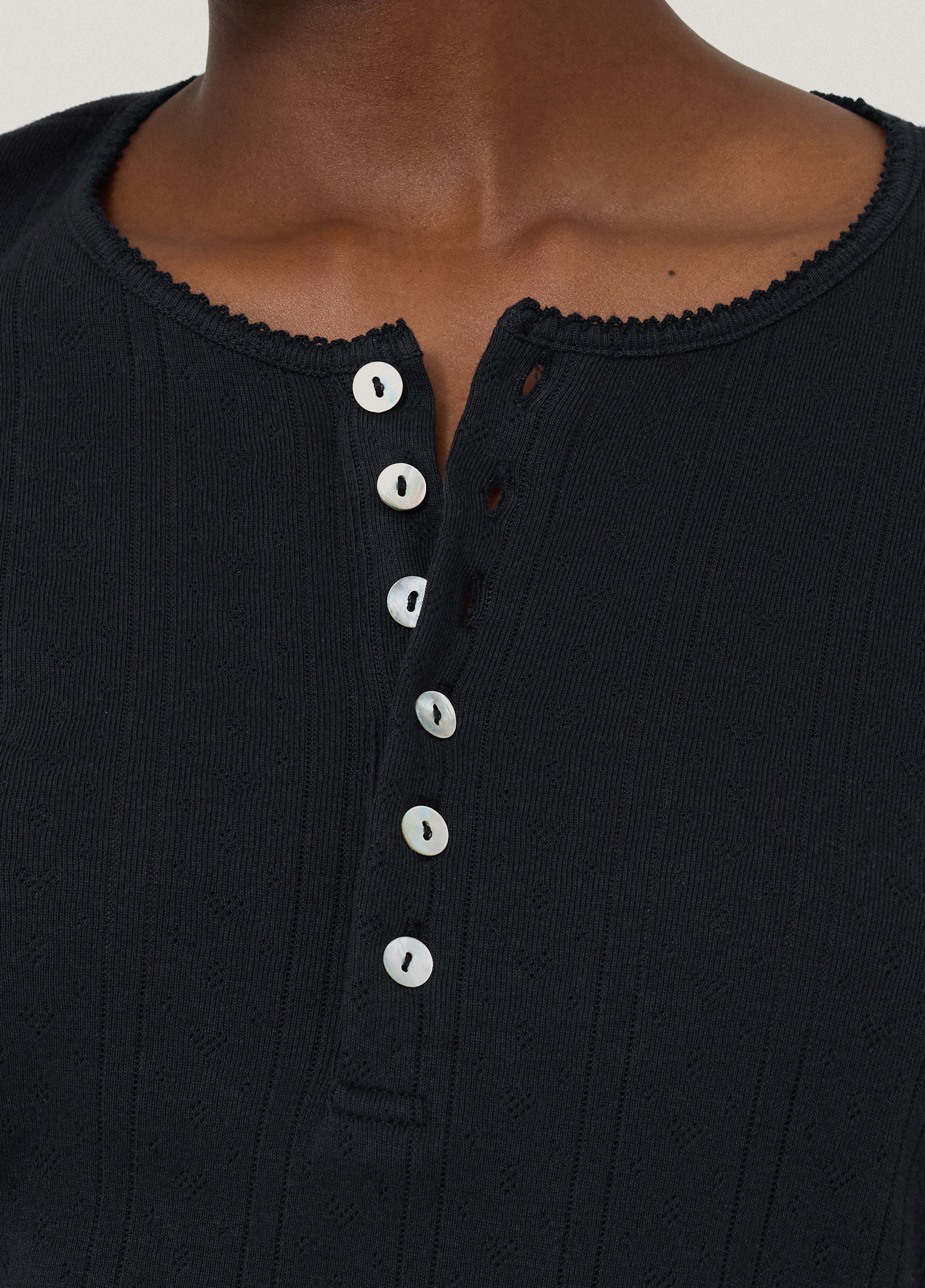 Pointelle Pyjama Henley Top | Navy - Image 6