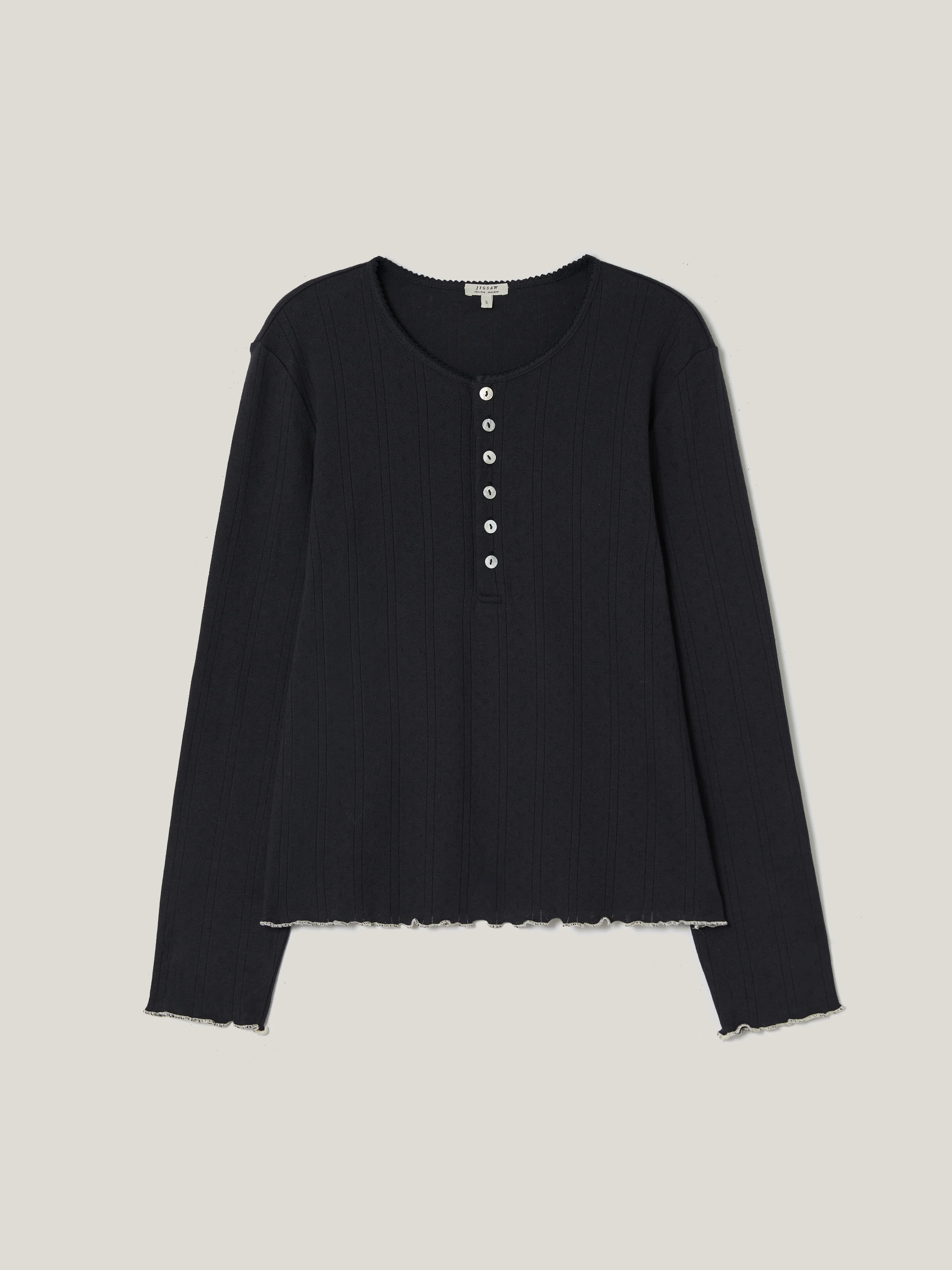 Pointelle Pyjama Henley Top | Navy - Image 7