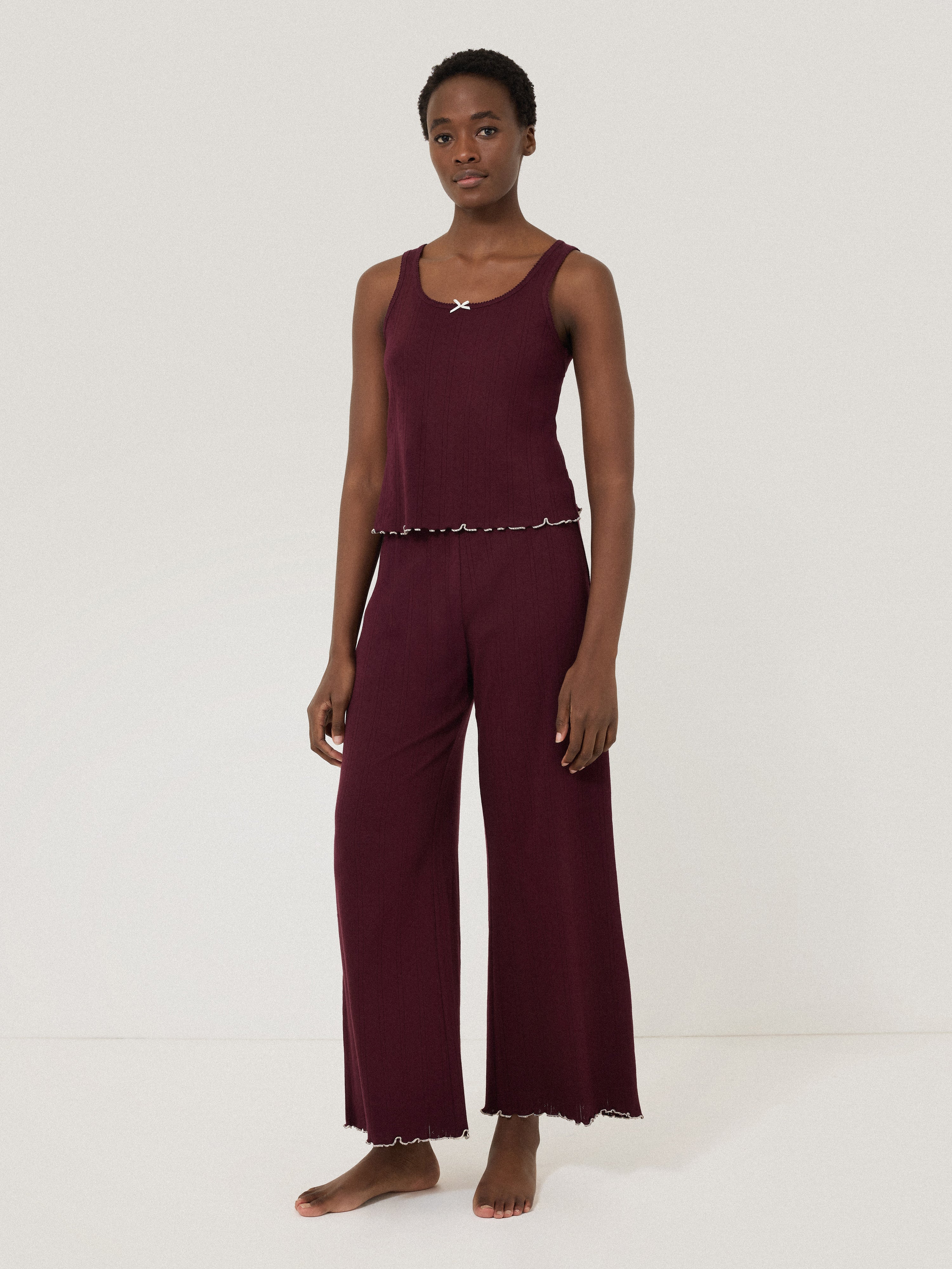 Pointelle Pyjama Trousers | Burgundy - Image 3