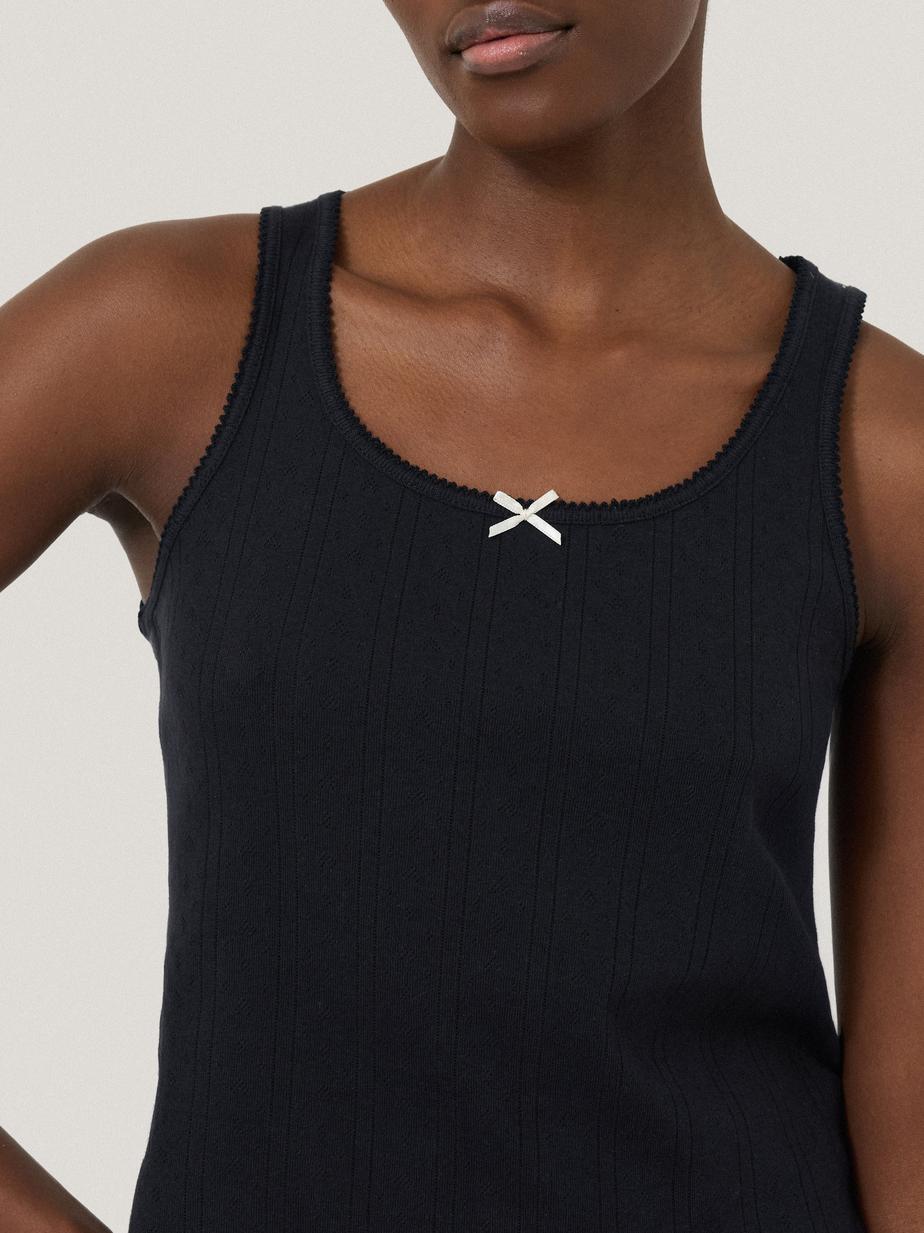 Pointelle Pyjama Vest Top | Navy - Image 2