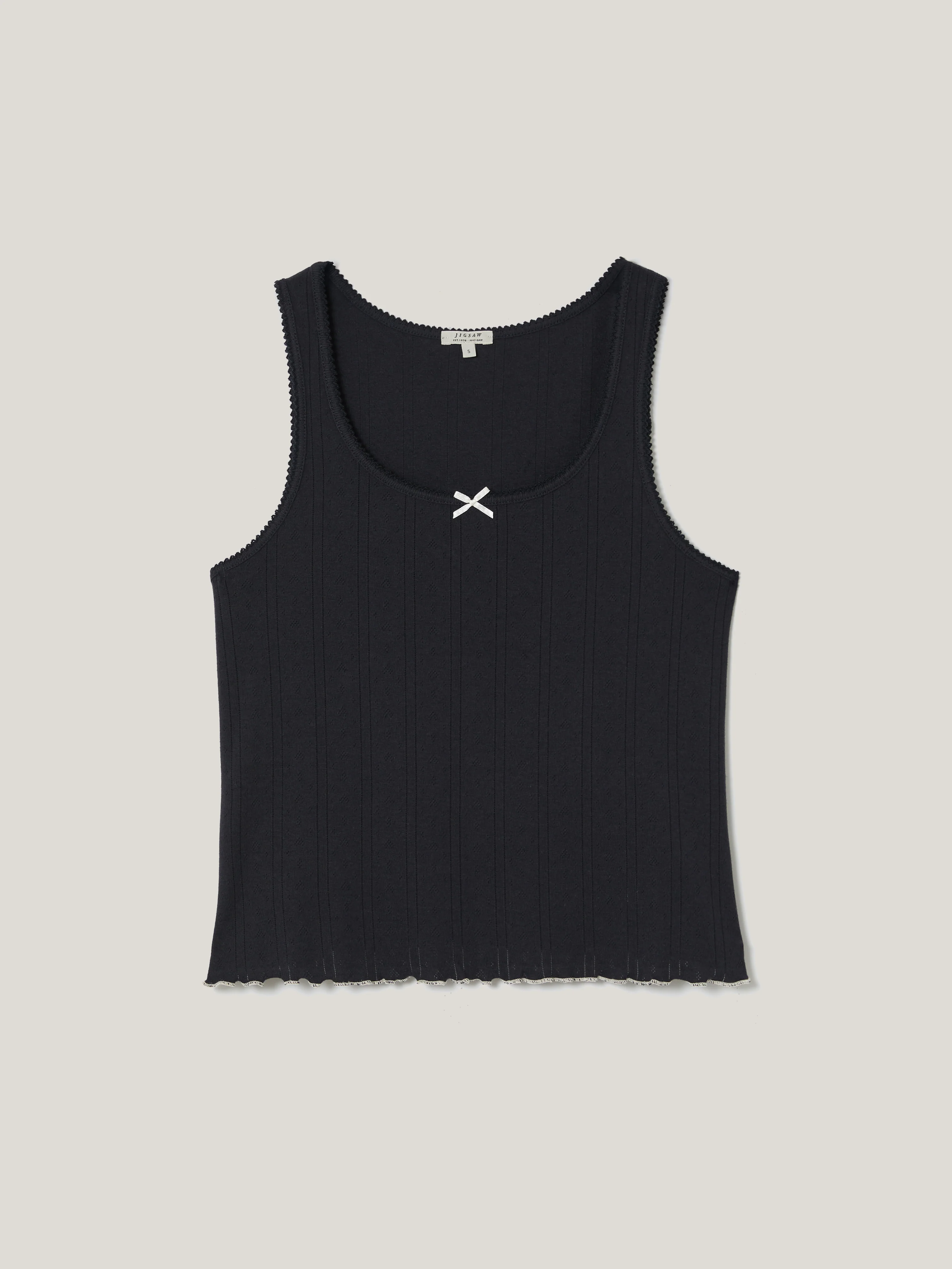 Pointelle Pyjama Vest Top | Navy - Image 6