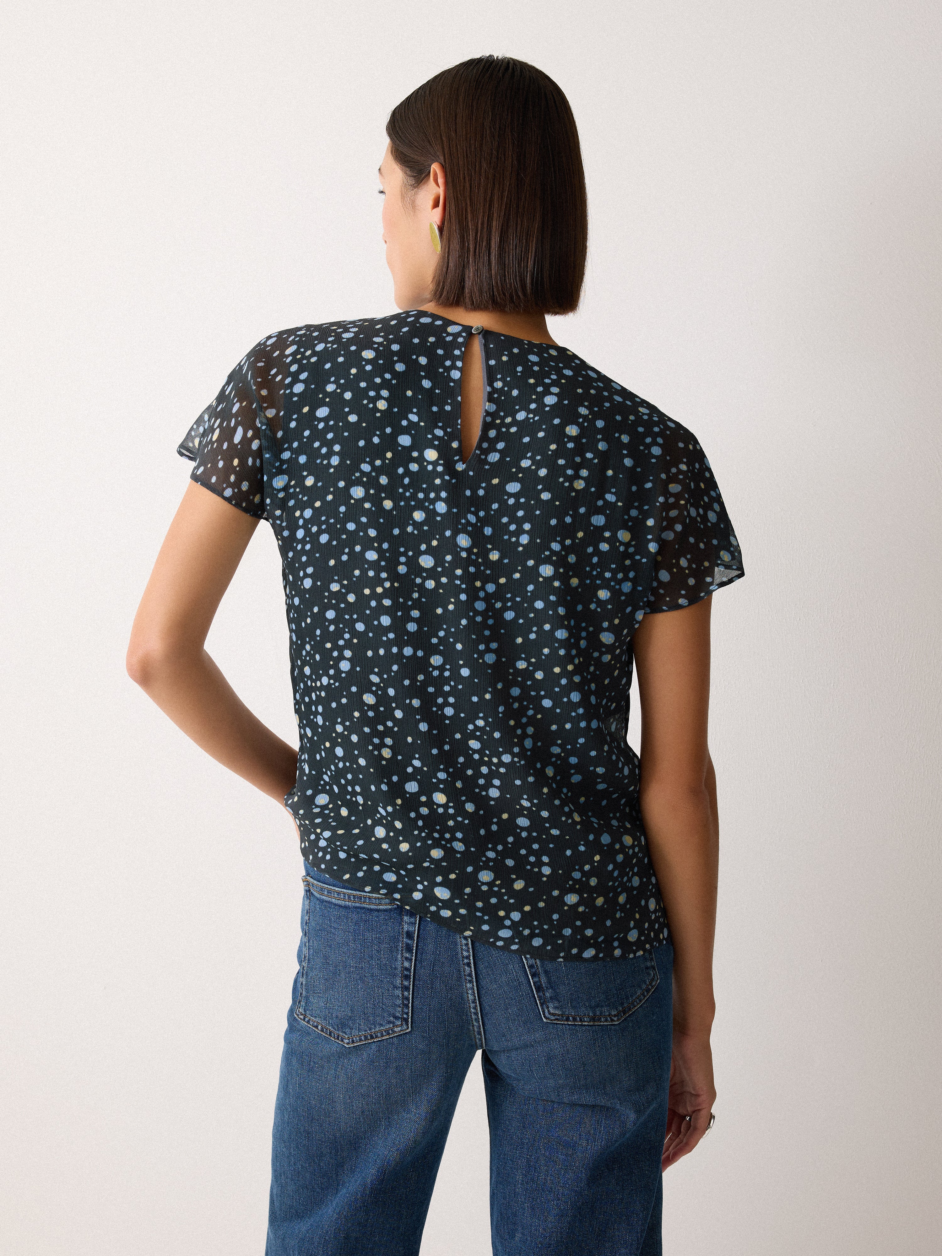 Polka Dot Chiffon Top | Grey - Image 4