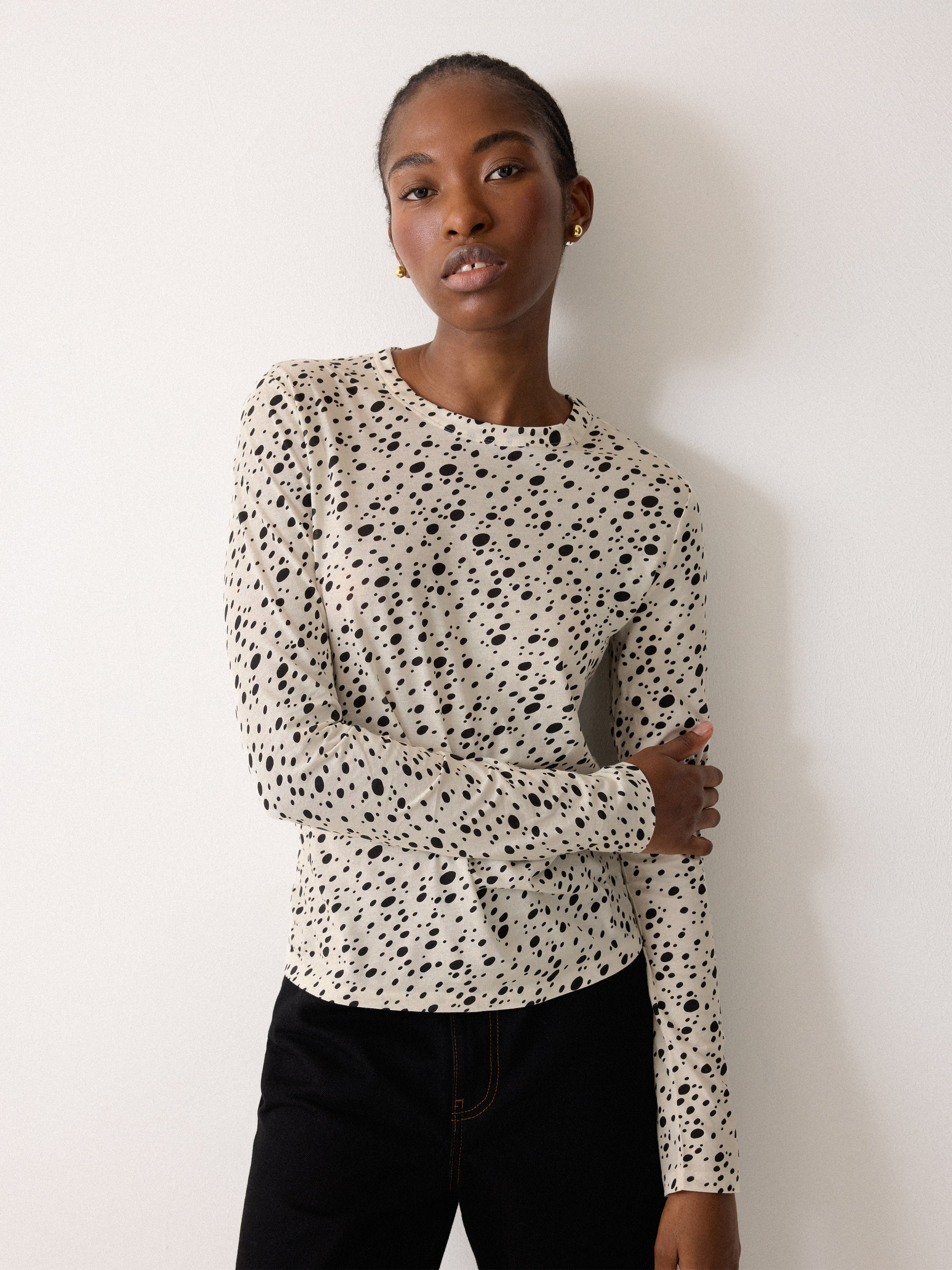 Polka Dot Long Sleeve Top | Ivory - Image 3