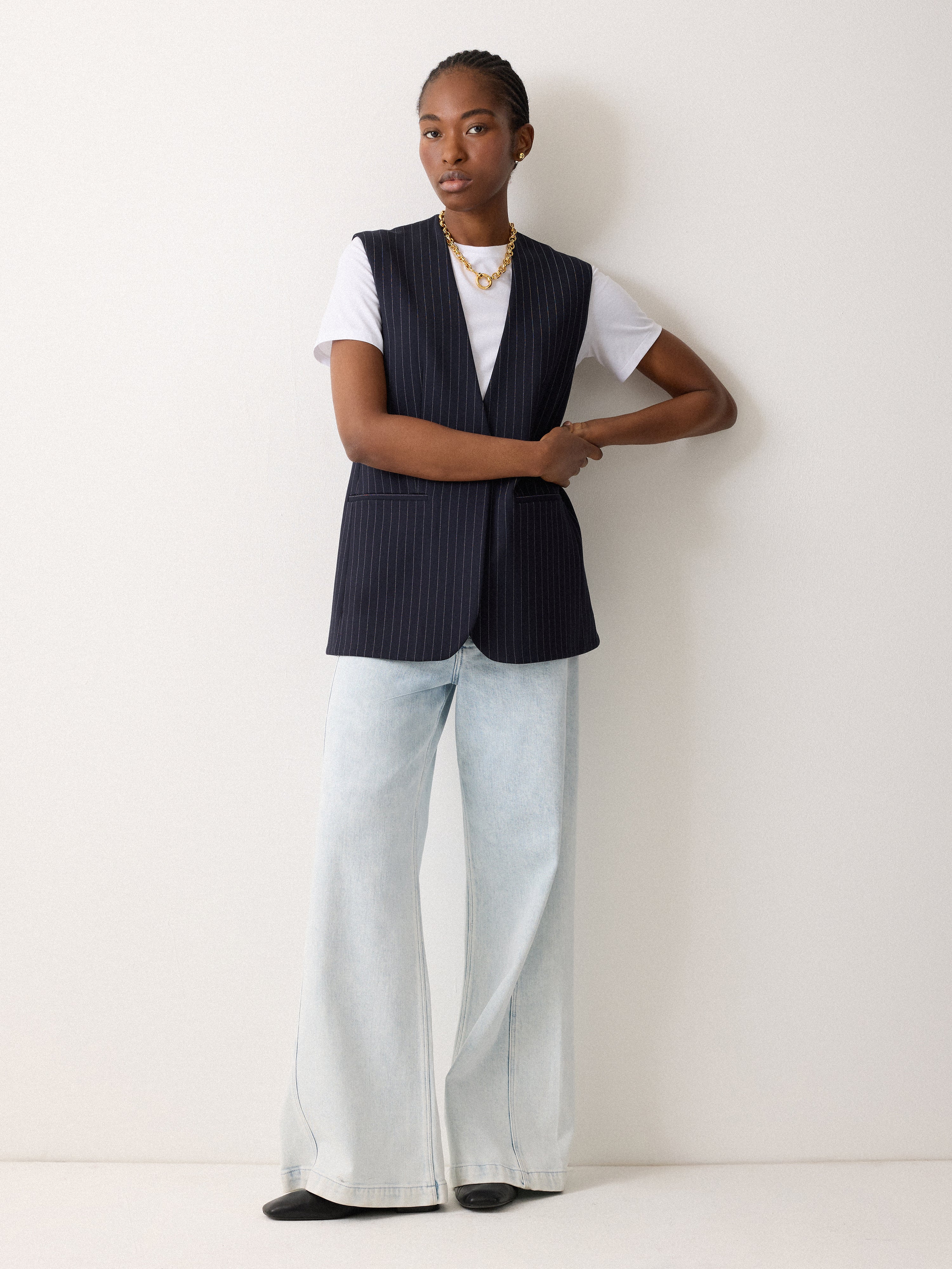 Ponte Pinstripe Waistcoat | Navy - Image 2