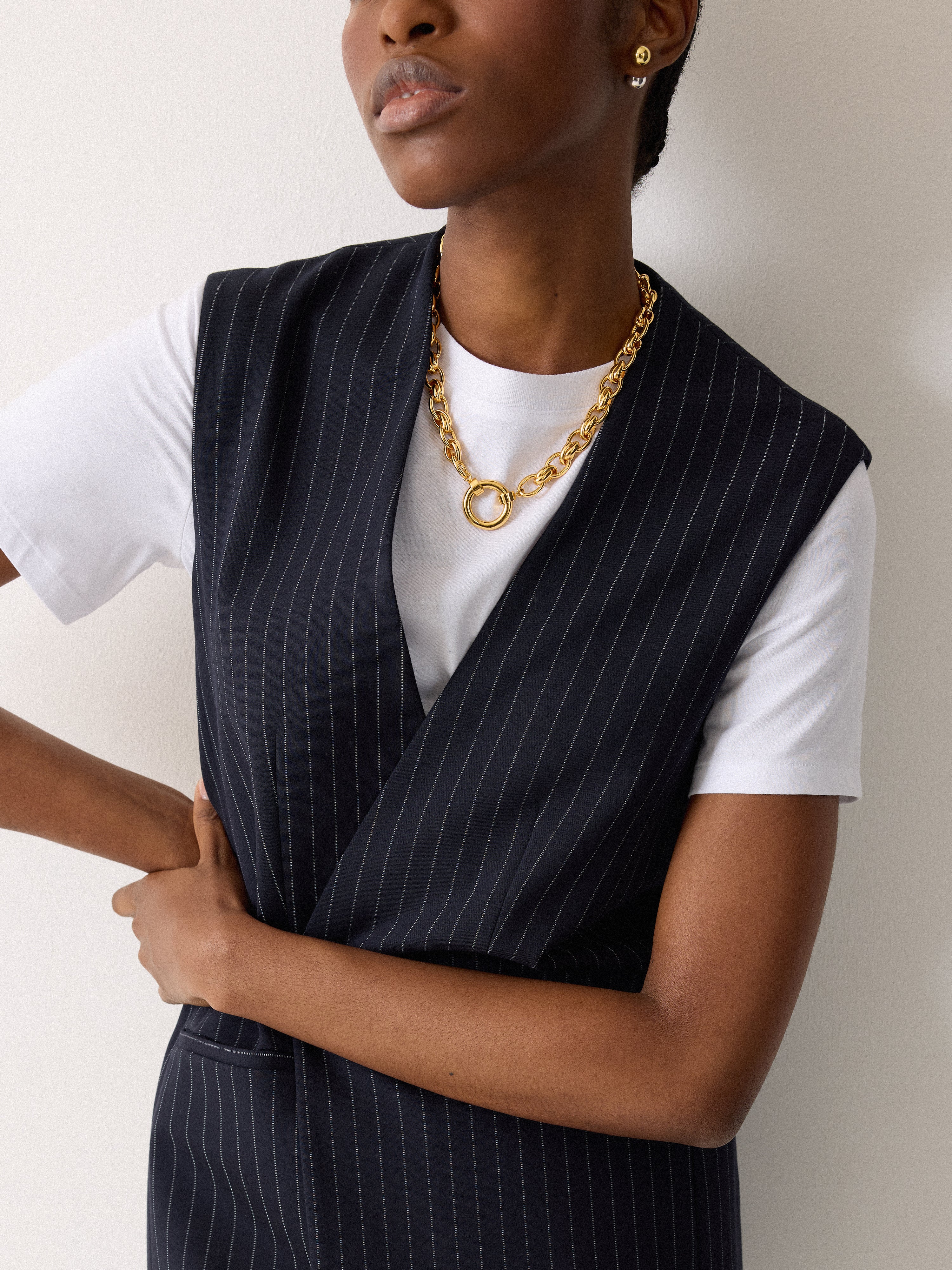 Ponte Pinstripe Waistcoat | Navy - Image 3
