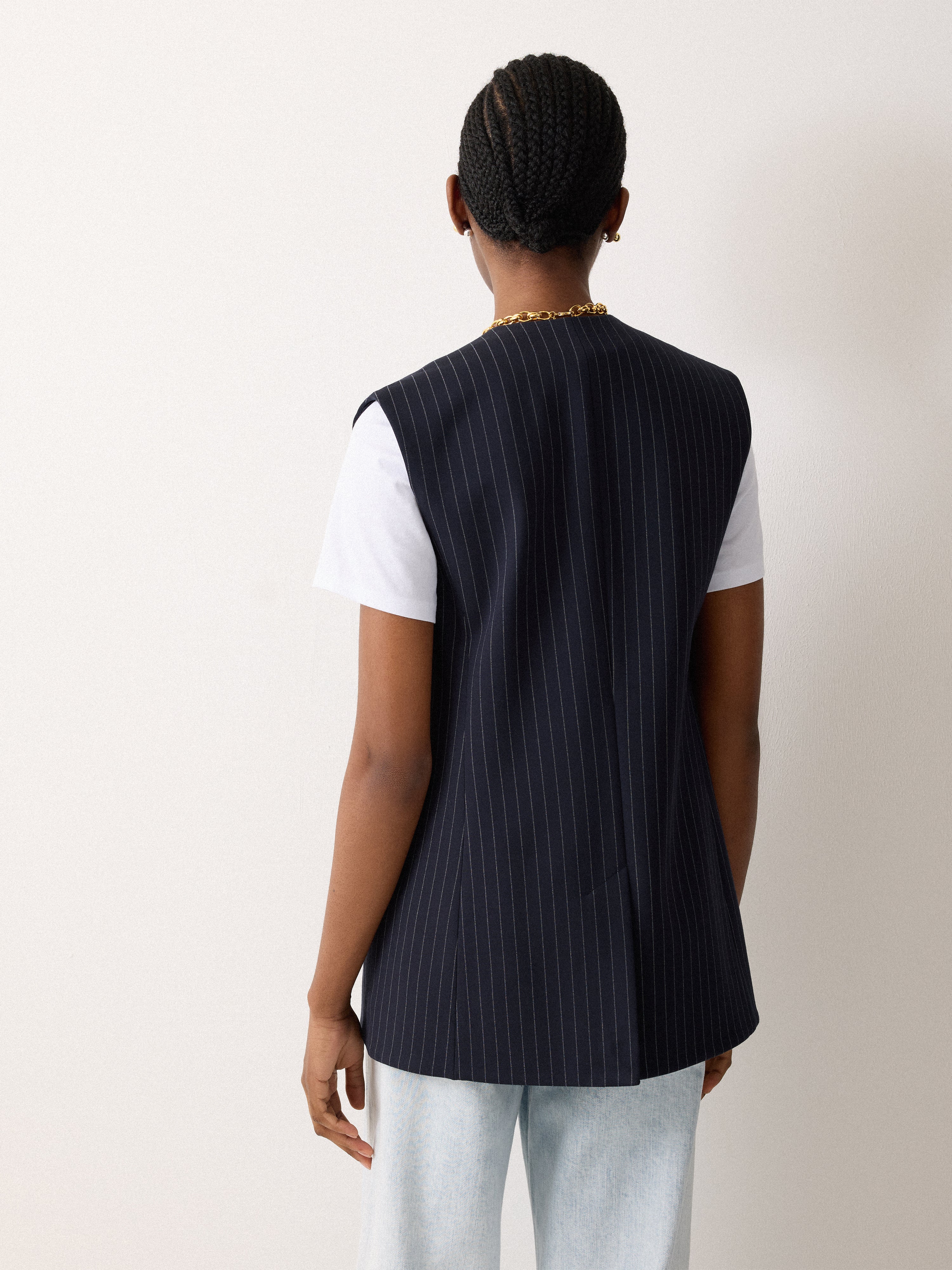 Ponte Pinstripe Waistcoat | Navy - Image 4