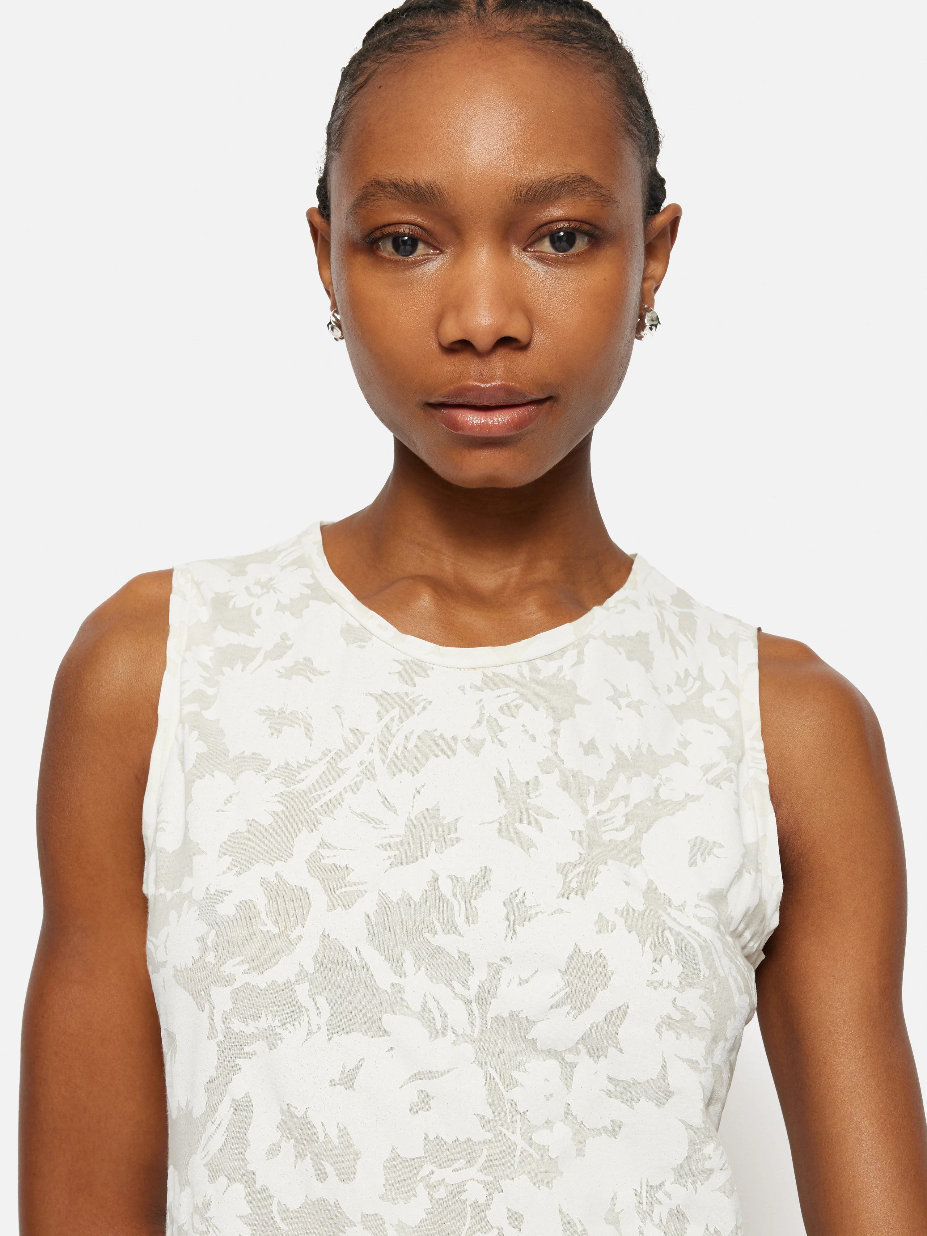 Printed Sheer Jersey Dress | White - Image 3