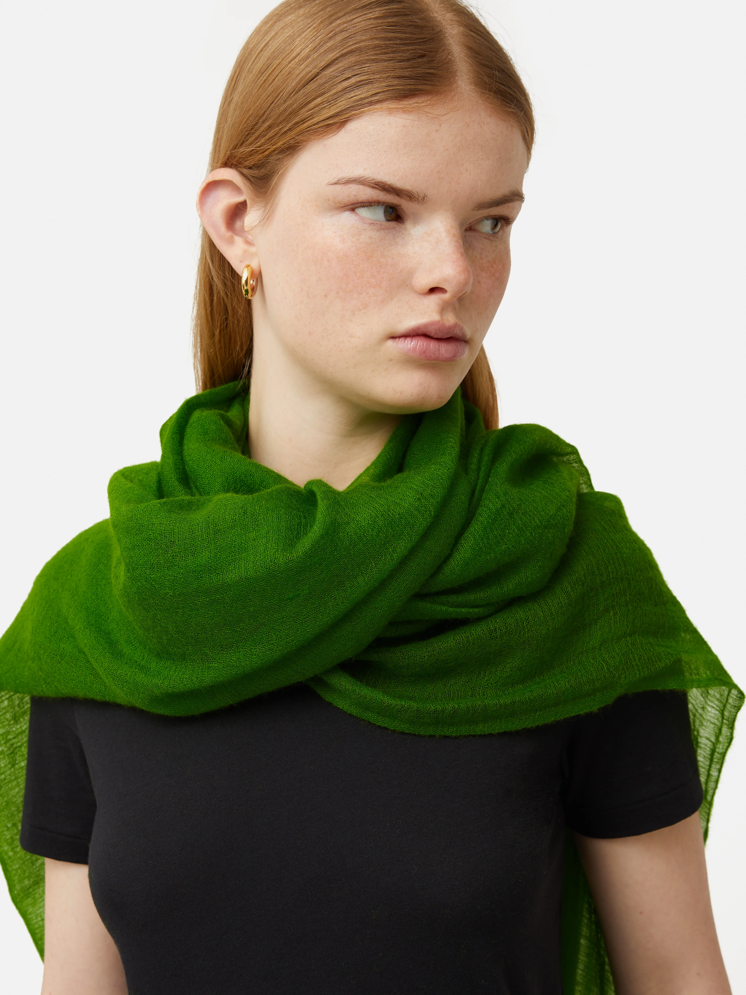 Pure Cashmere Gauze Scarf | Green - Image 6