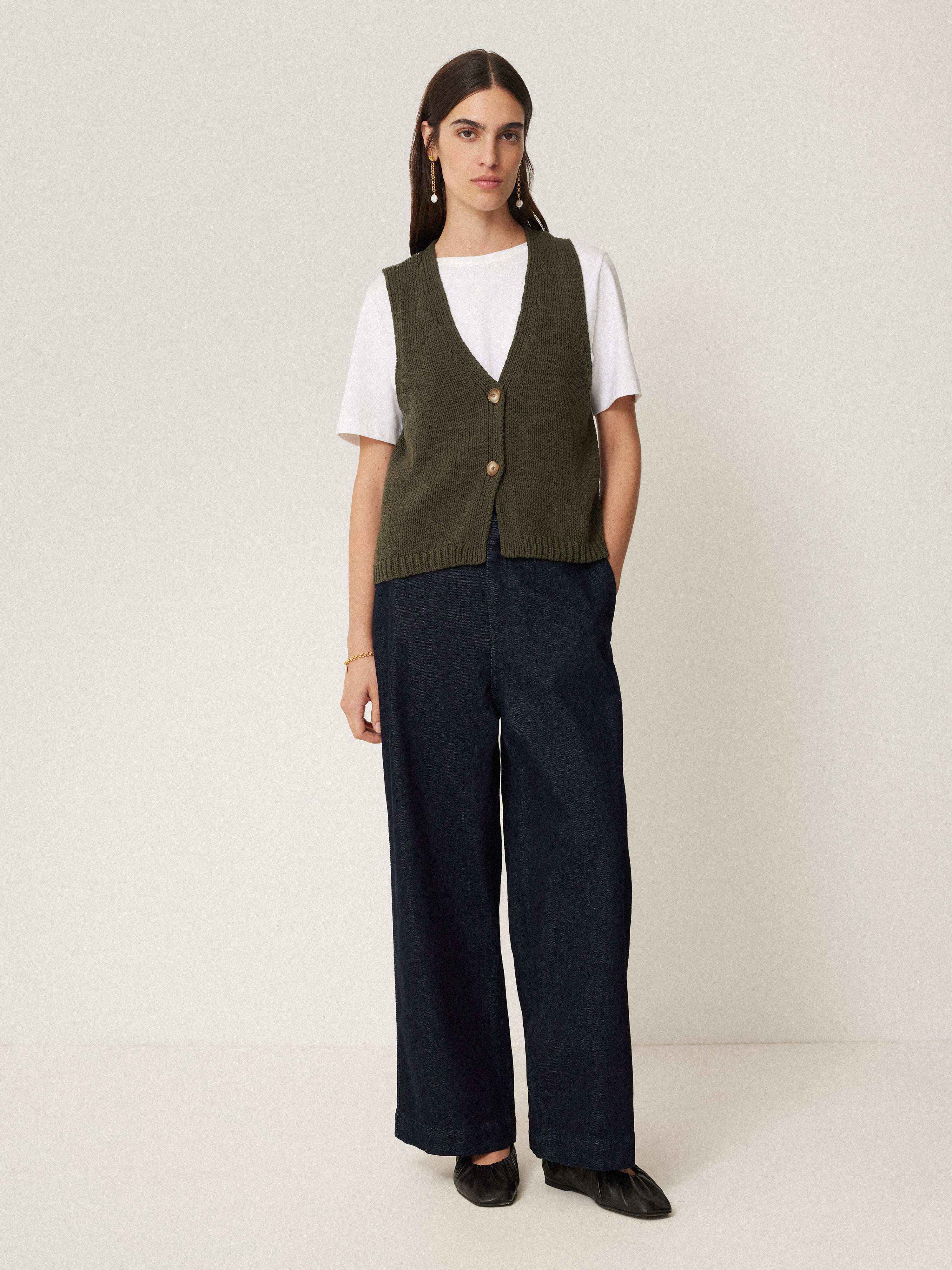 Pure Cotton Knitted Waistcoat | Khaki - Image 5
