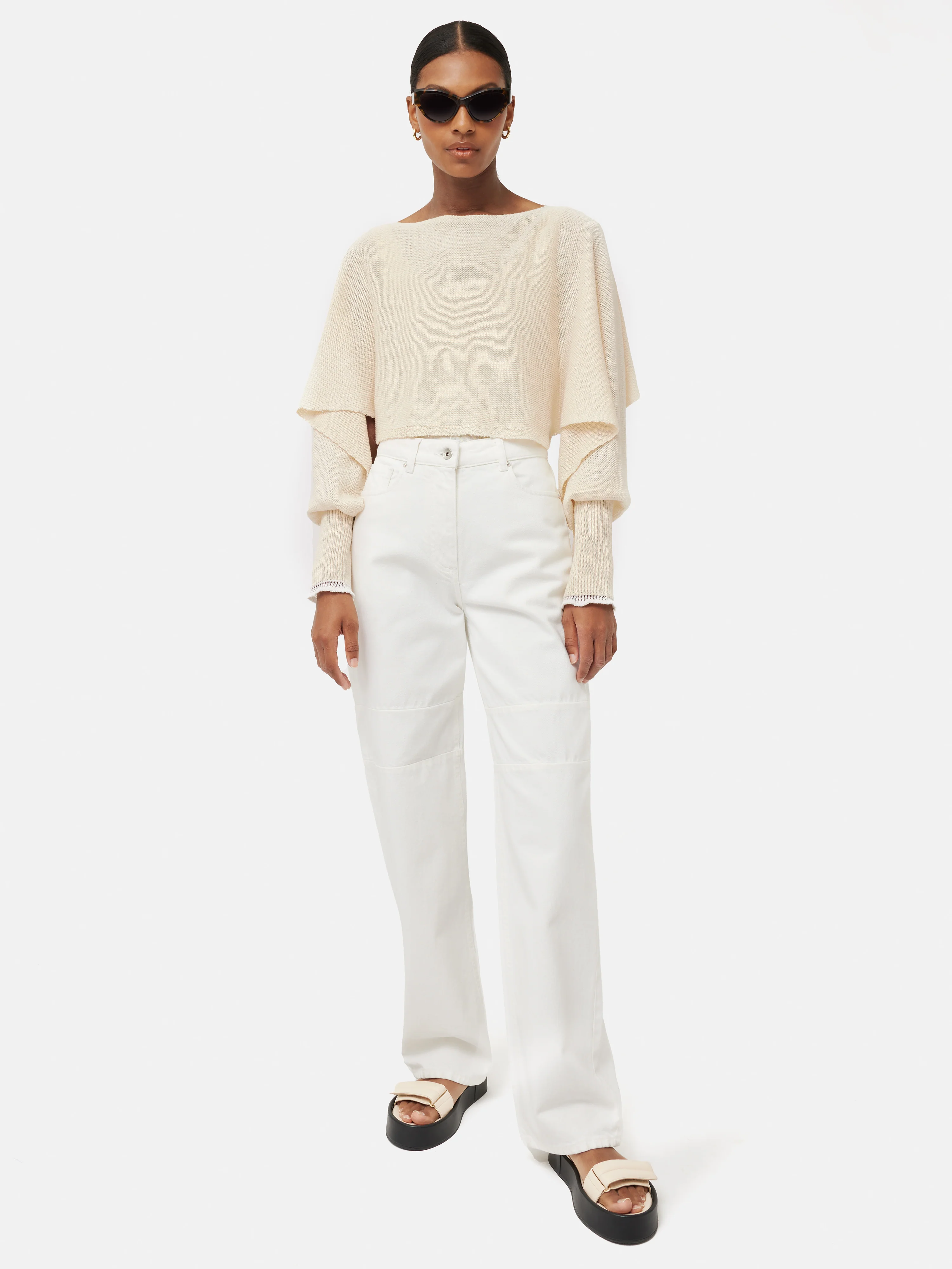 Pure Linen Poncho Sweater | Ivory - Image 3