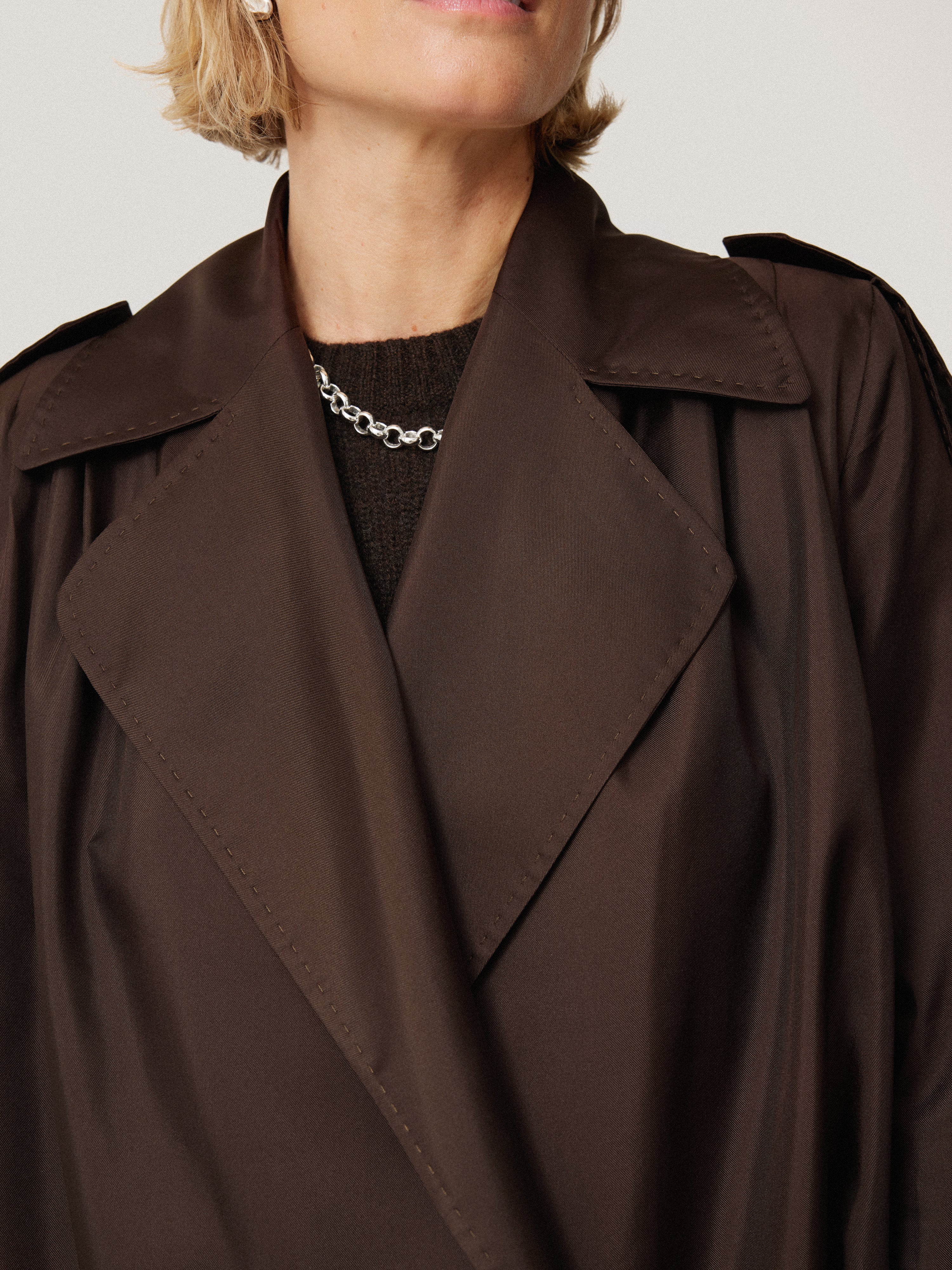 Pure Silk Trench Coat | Chocolate - Image 3