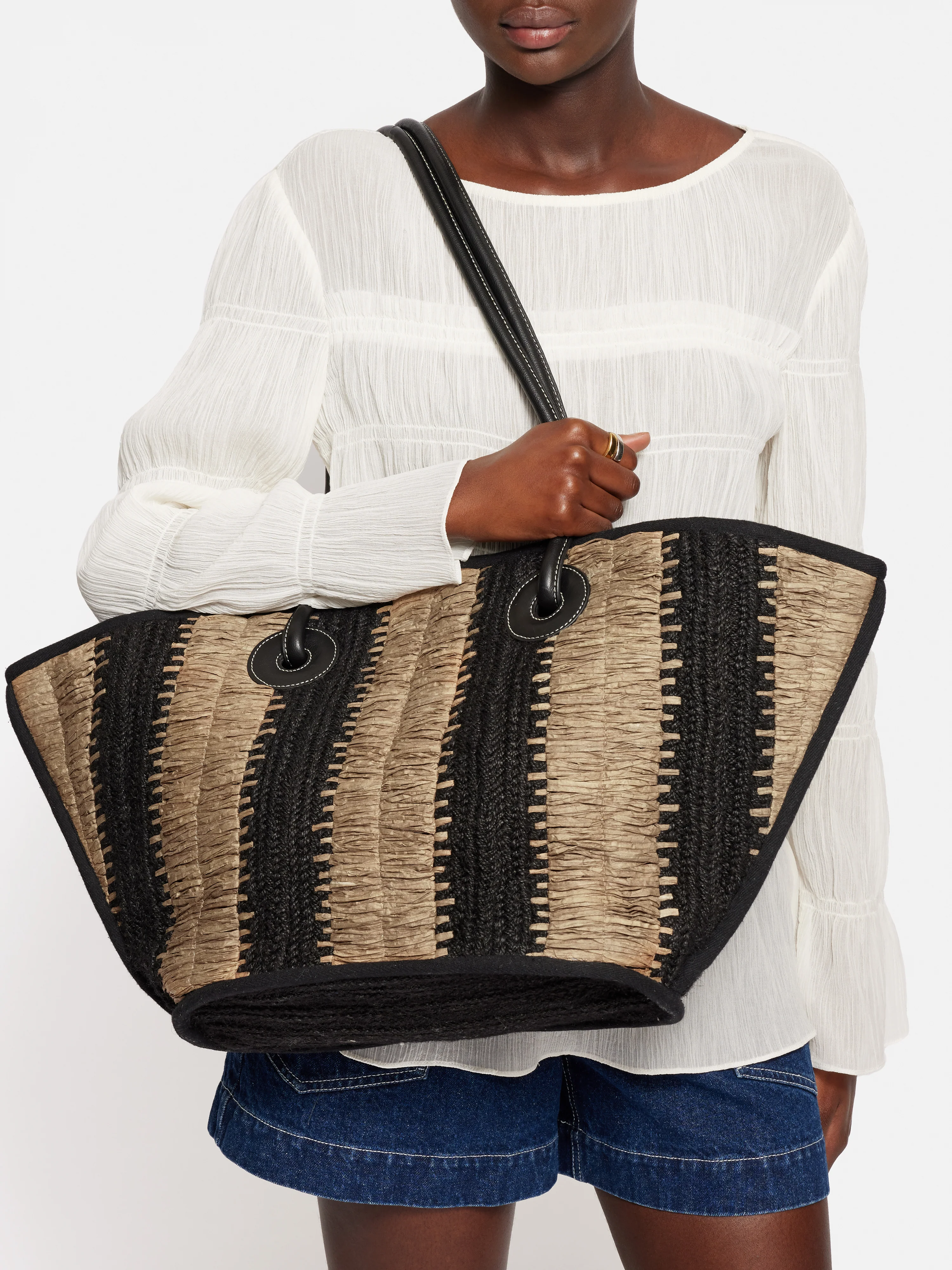 Raffia Stripe Tote | Beige - Image 2
