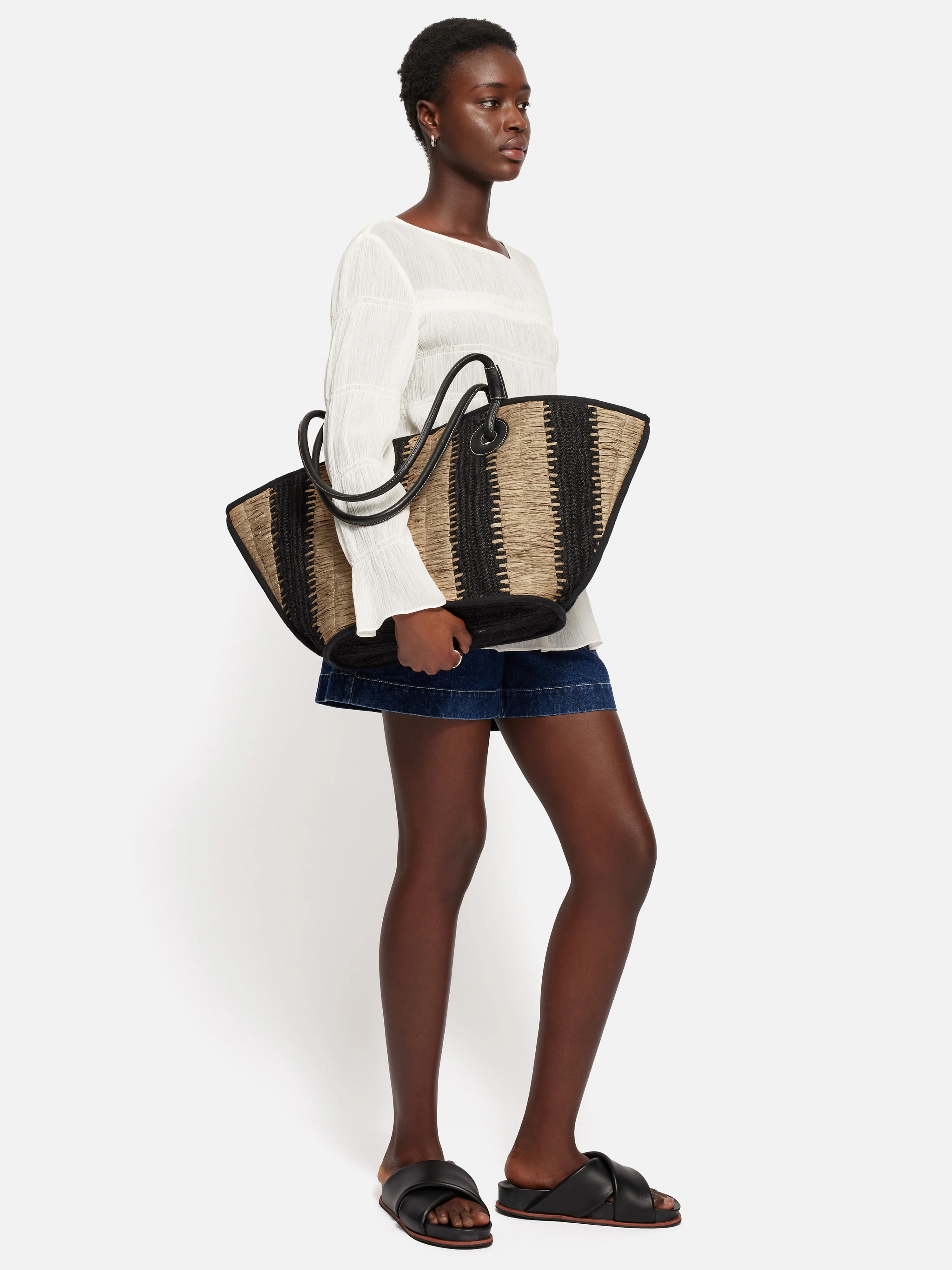 Raffia Stripe Tote | Beige - Image 4