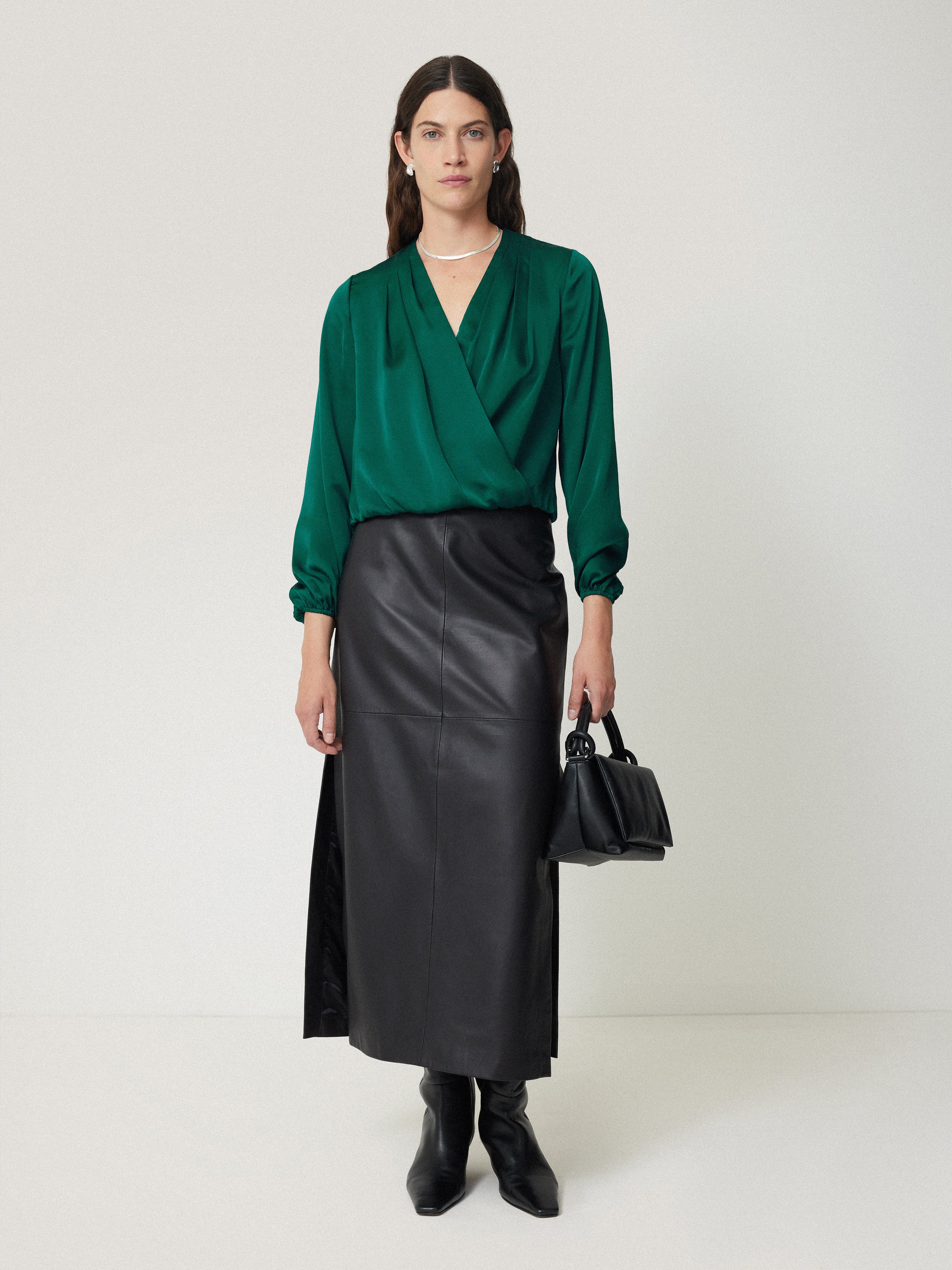Recycled Satin Drape Wrap Top | Green - Image 3