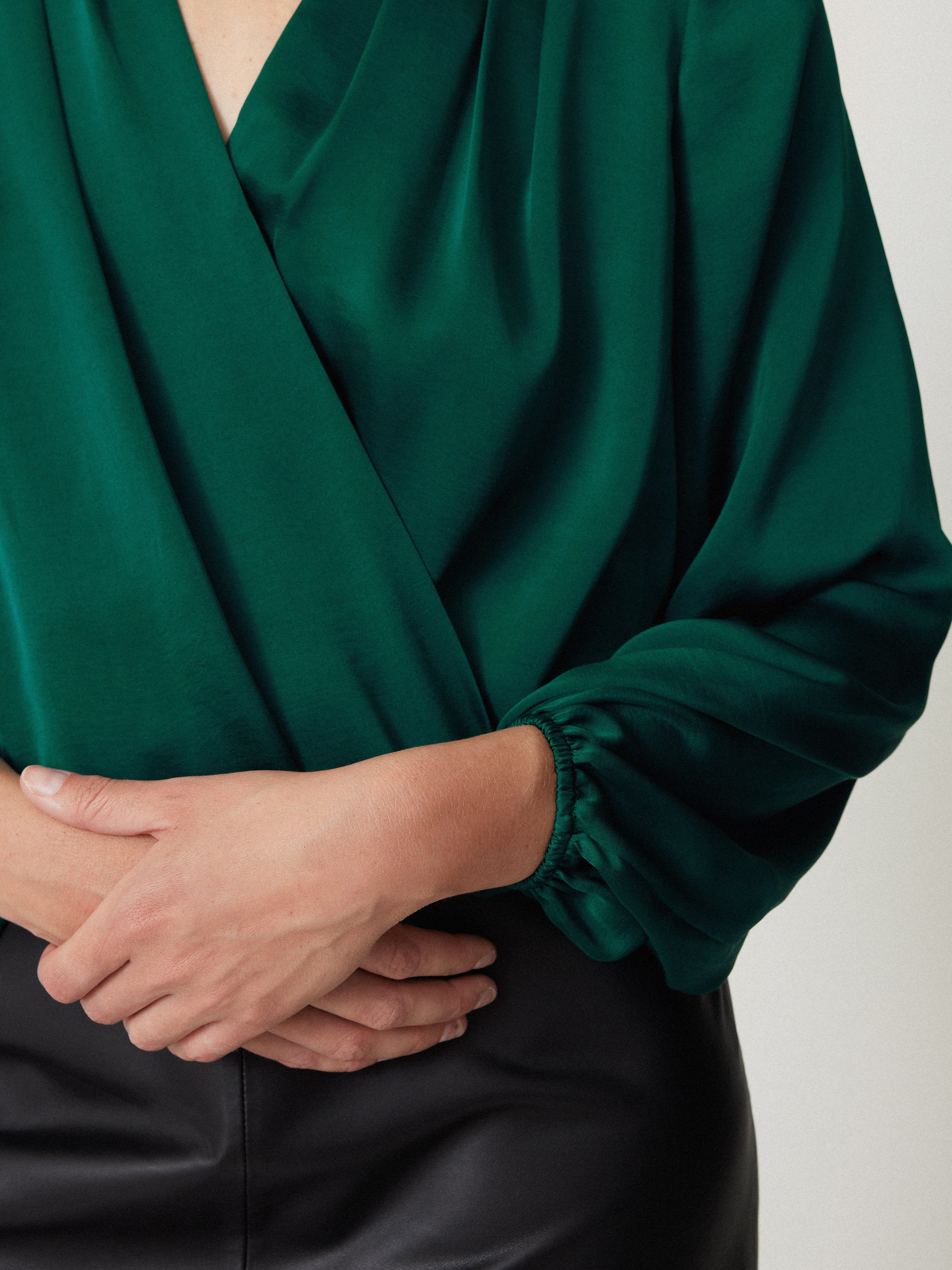 Recycled Satin Drape Wrap Top | Green - Image 4