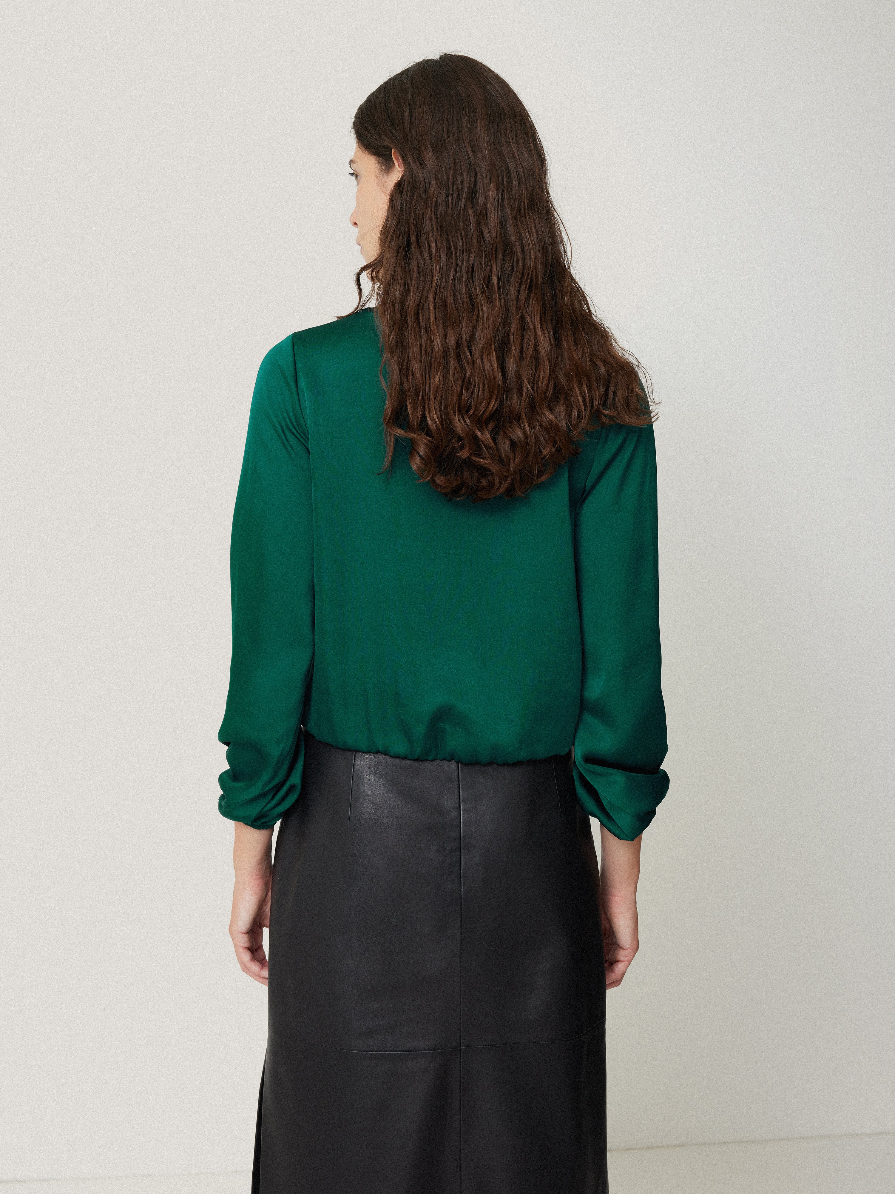 Recycled Satin Drape Wrap Top | Green - Image 5