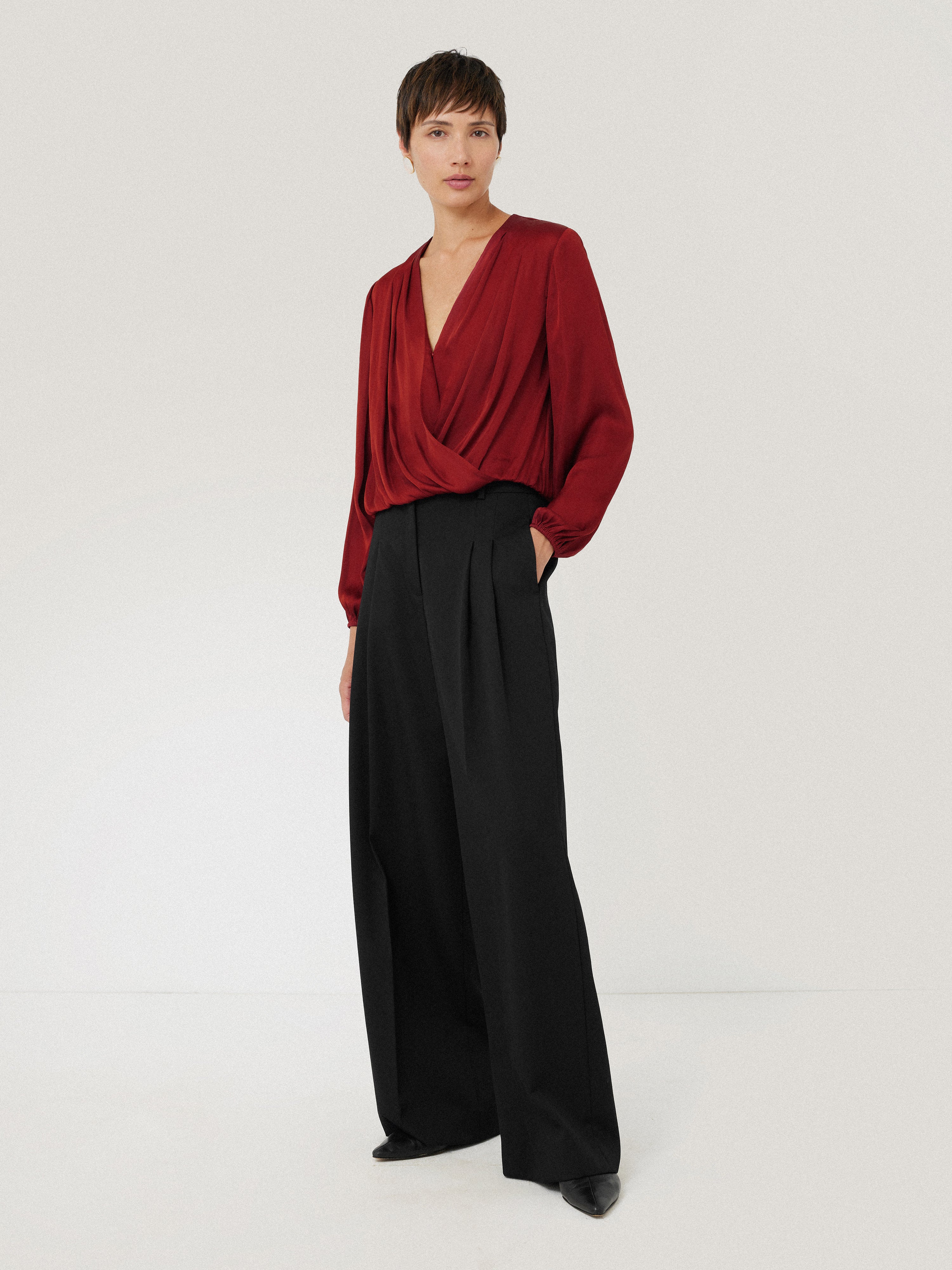 Recycled Satin Drape Wrap Top | Red - Image 3