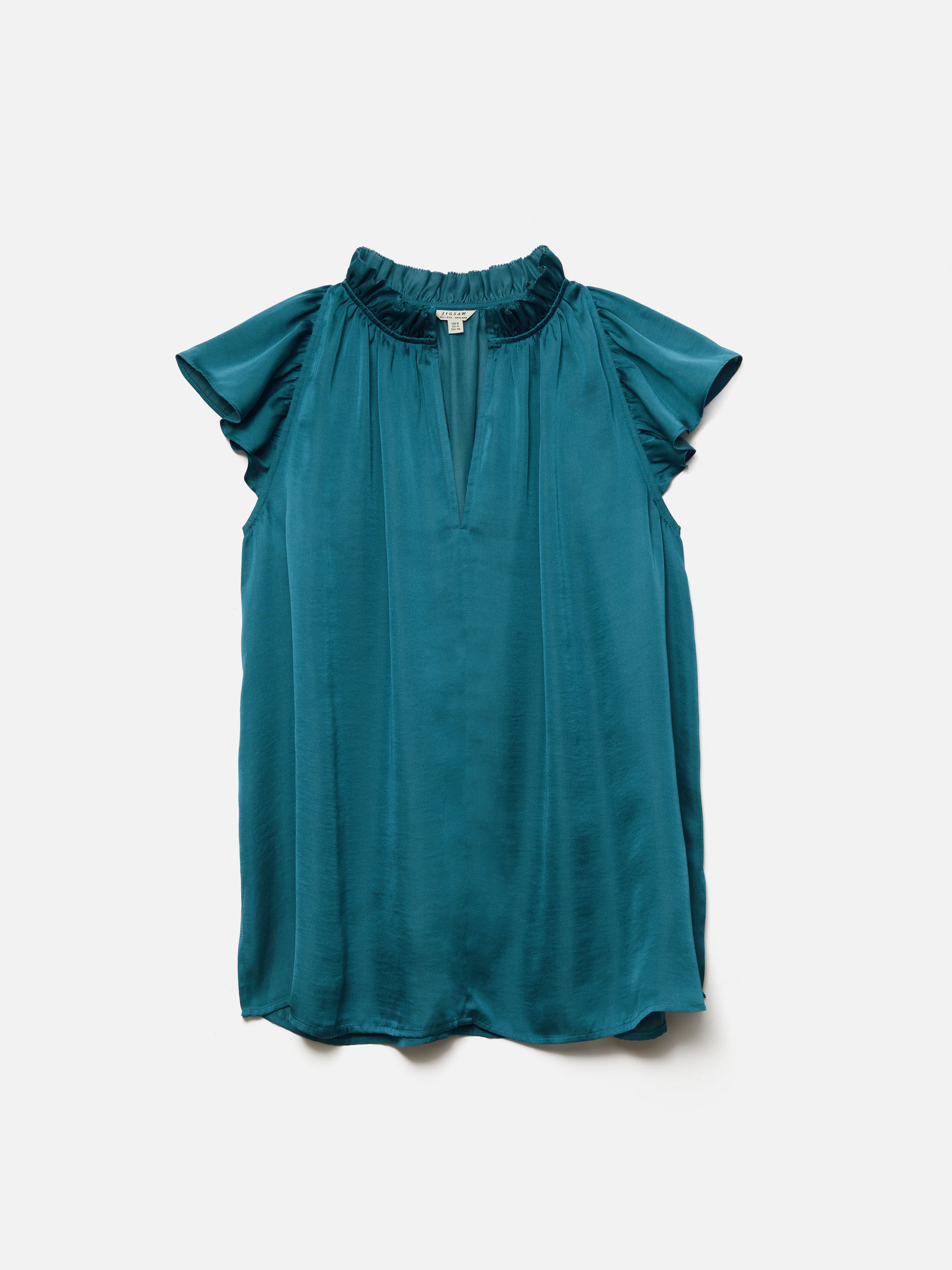 Recycled Satin Frill Neck Top | Blue - Image 13