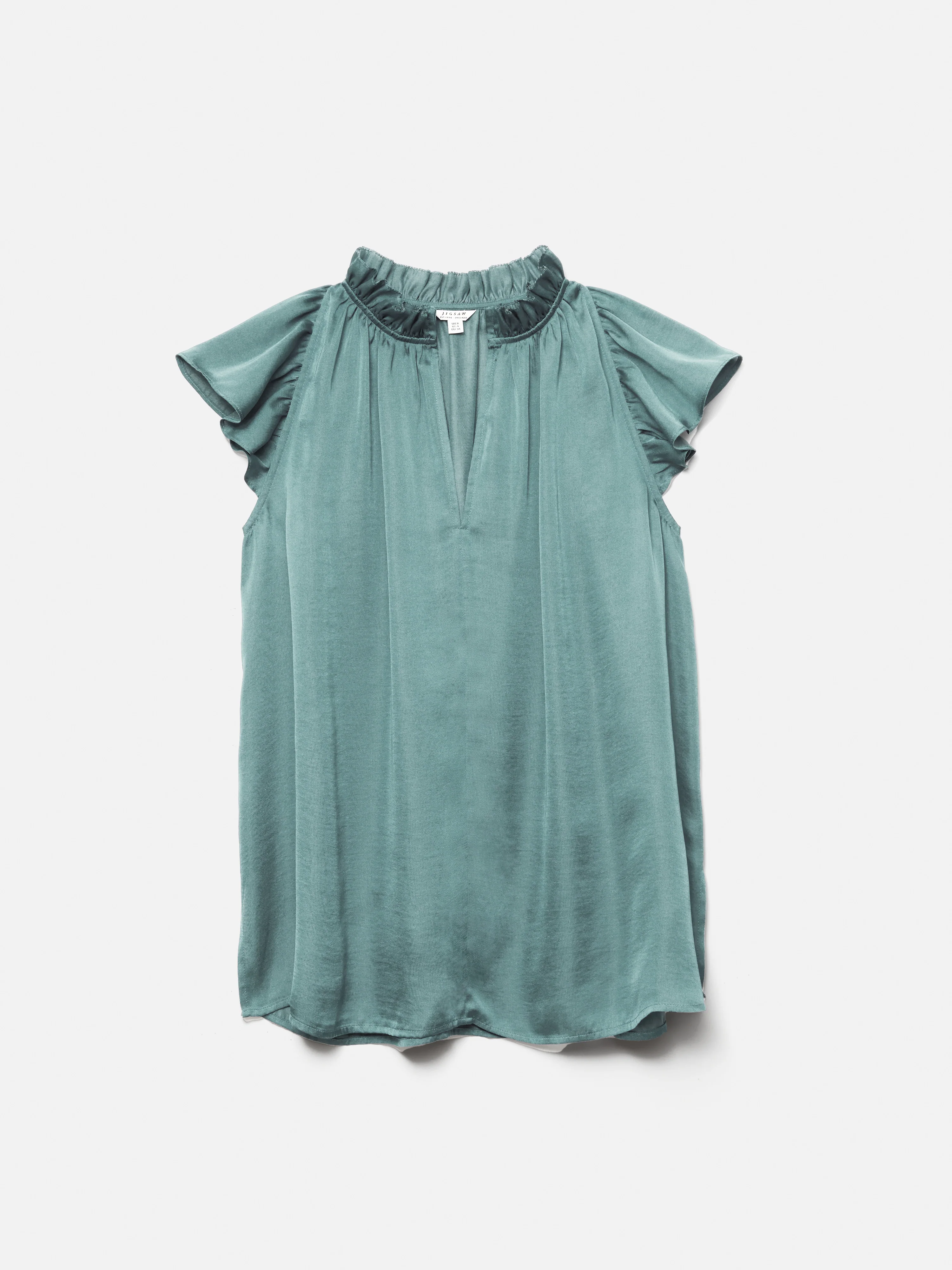 Recycled Satin Frill Neck Top | Green - Image 12