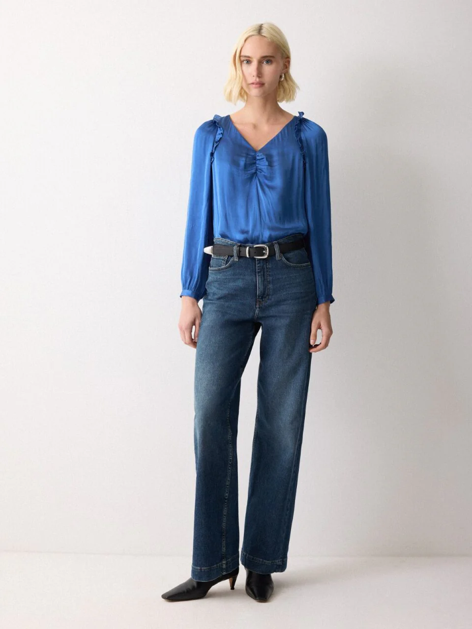 Recycled Satin Frill Top | Blue - Image 2