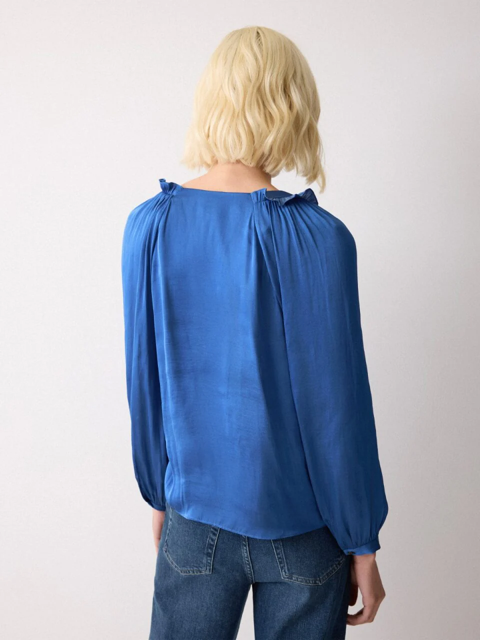Recycled Satin Frill Top | Blue - Image 4