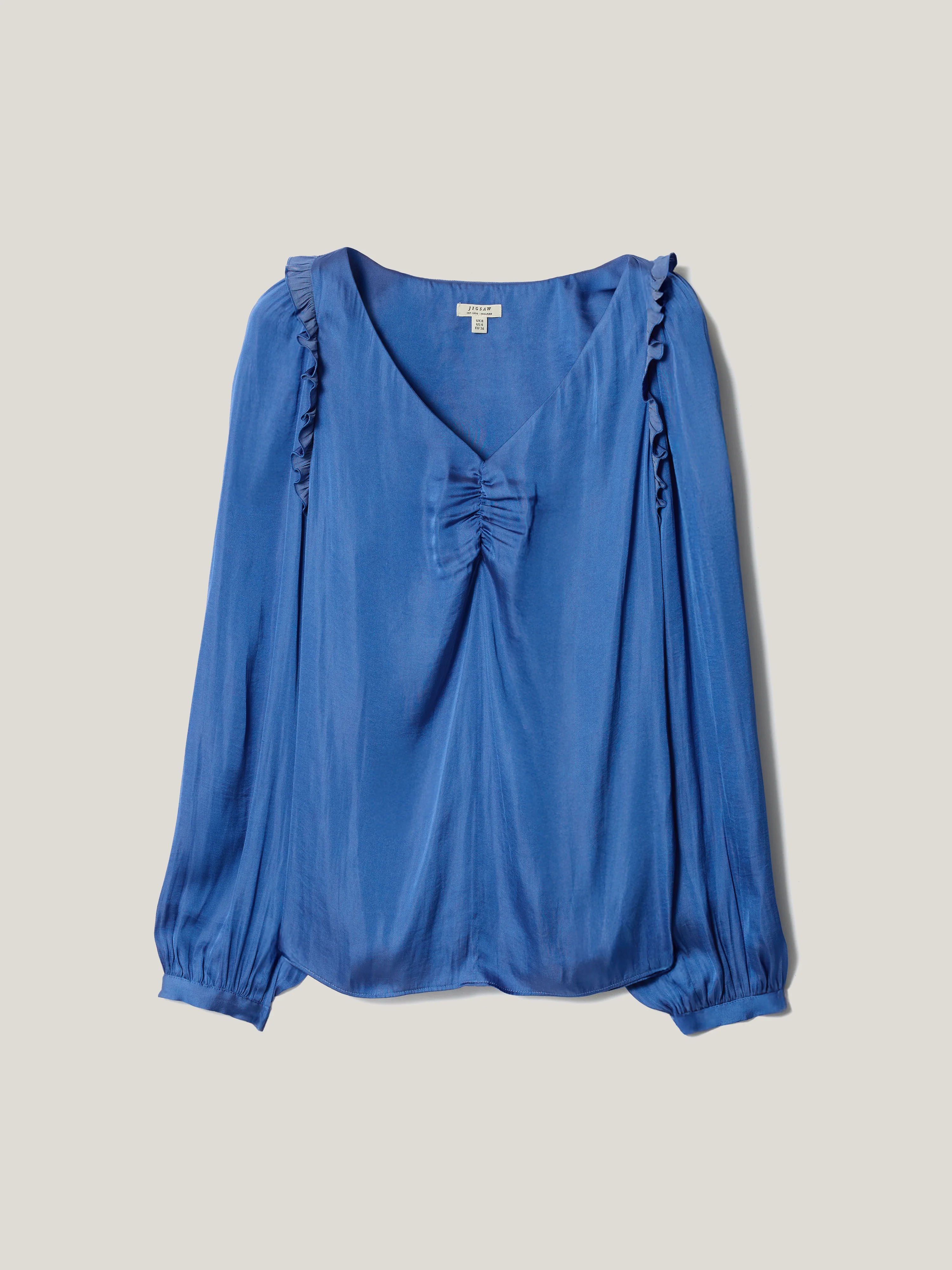 Recycled Satin Frill Top | Blue - Image 5