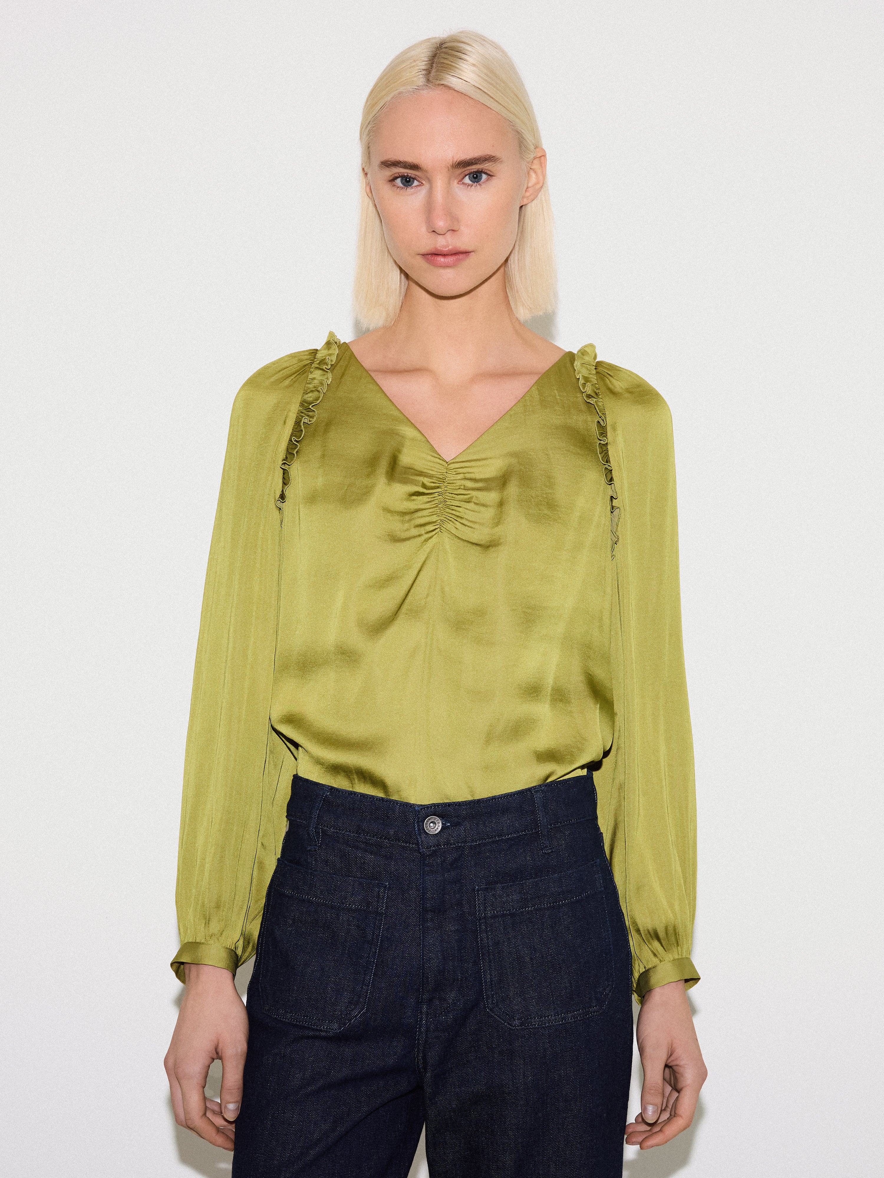 Recycled Satin Frill Top | Green