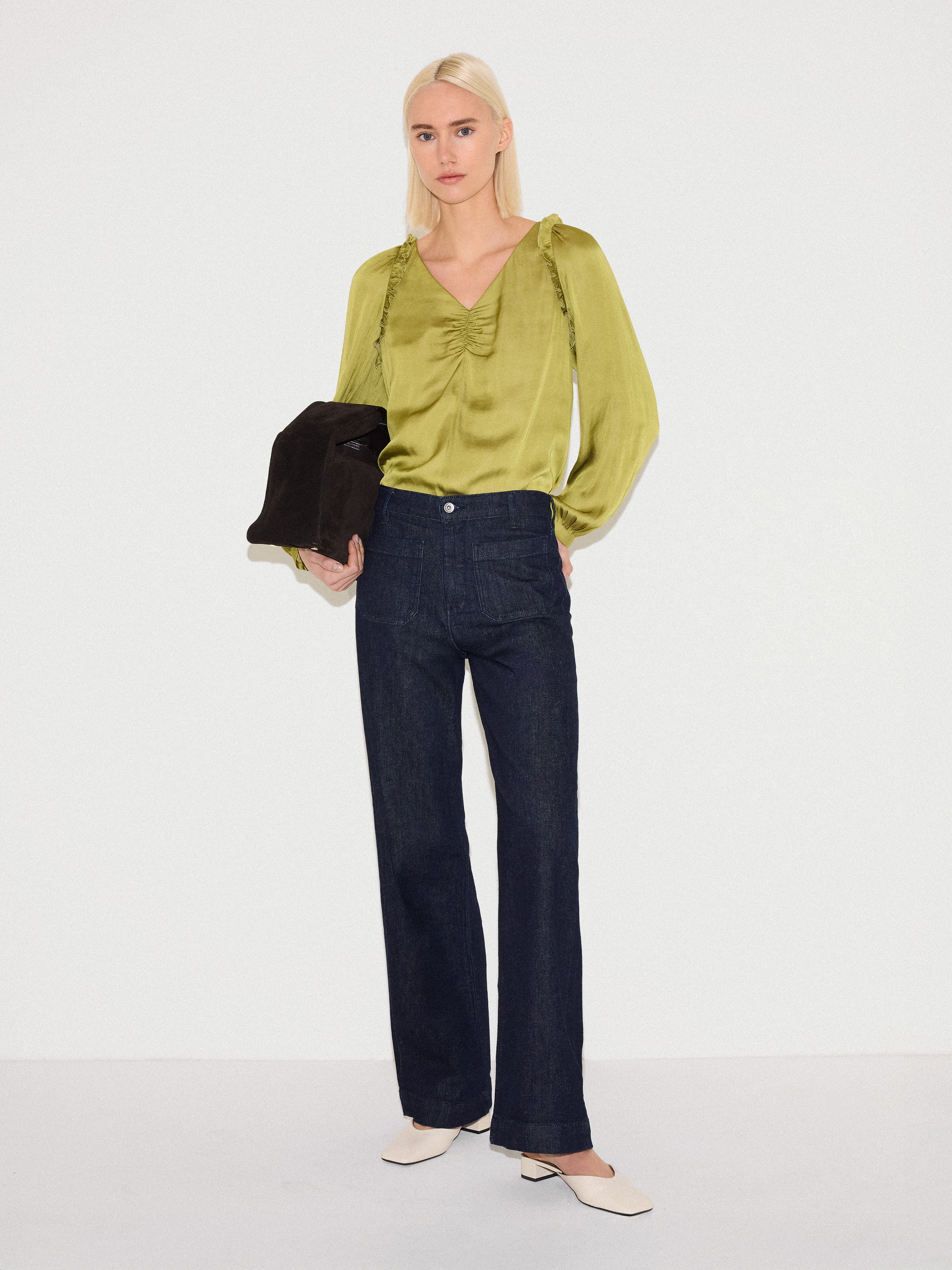 Recycled Satin Frill Top | Green - Image 2