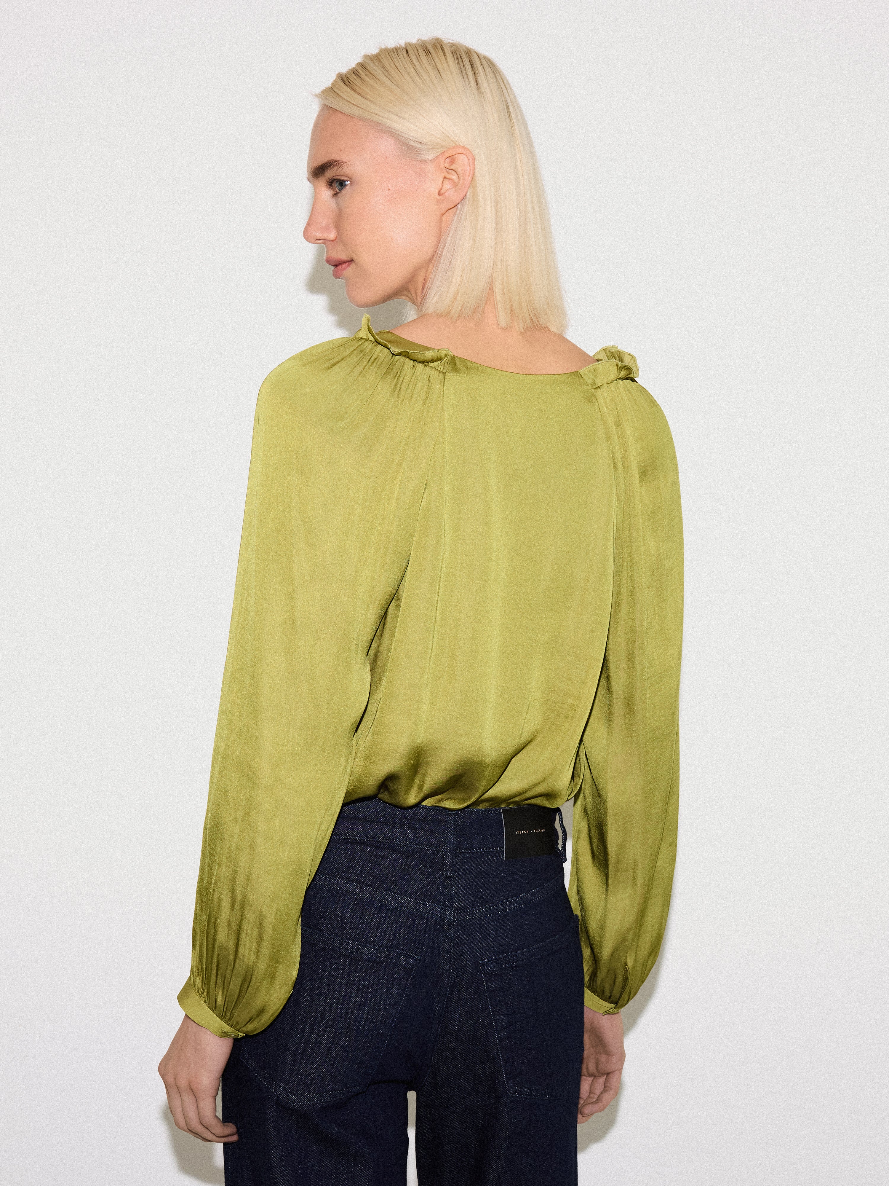 Recycled Satin Frill Top | Green - Image 4